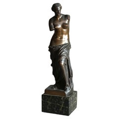 Antique Venus De Milo Bronze Sculpture on Black Marble Plinth 19th C