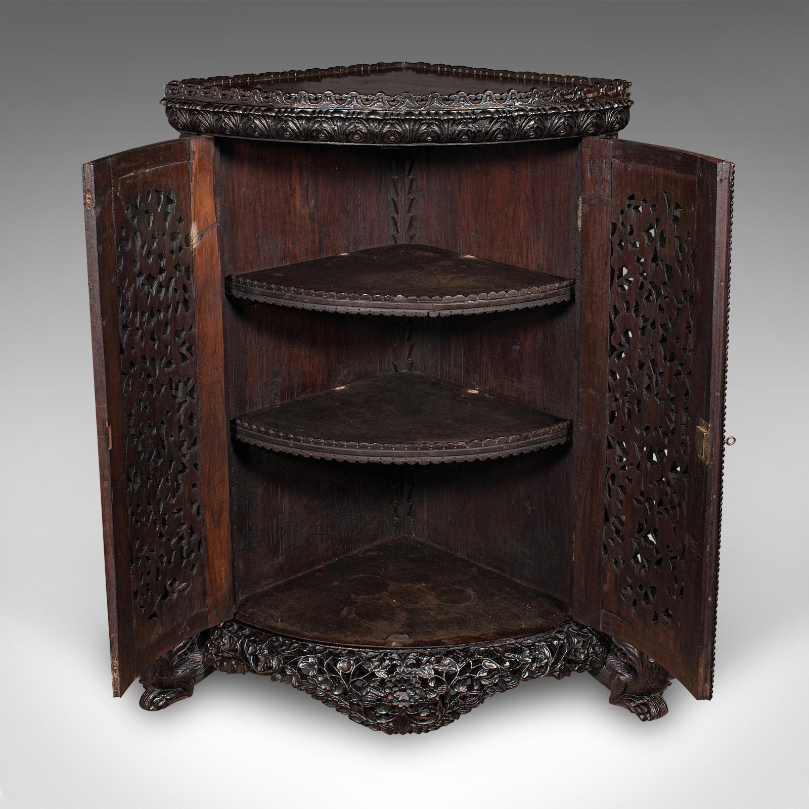 Late Victorian Antique Veranda Gin Cabinet, Ceylon, Teak, Corner Cupboard, Victorian, C.1880 For Sale