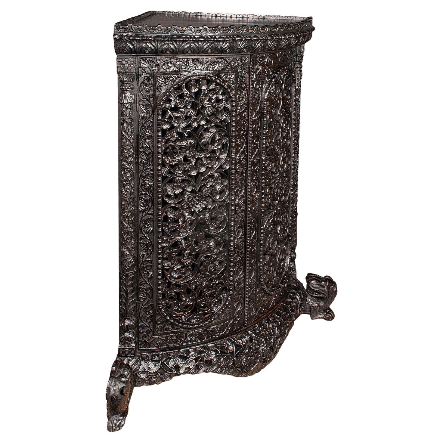 Antique Veranda Gin Cabinet, Ceylon, Teak, Corner Cupboard, Victorian, C.1880 For Sale