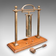 Antique Veranda Supper Bell, Brass, Oak, Afternoon Tea Gong, Edwardian, C.1910