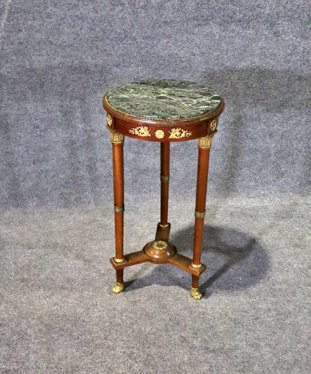 Late 19th Century Antique Verdi Green Marble Top French Empire Pedestal End Table Circa 1870 For Sale
