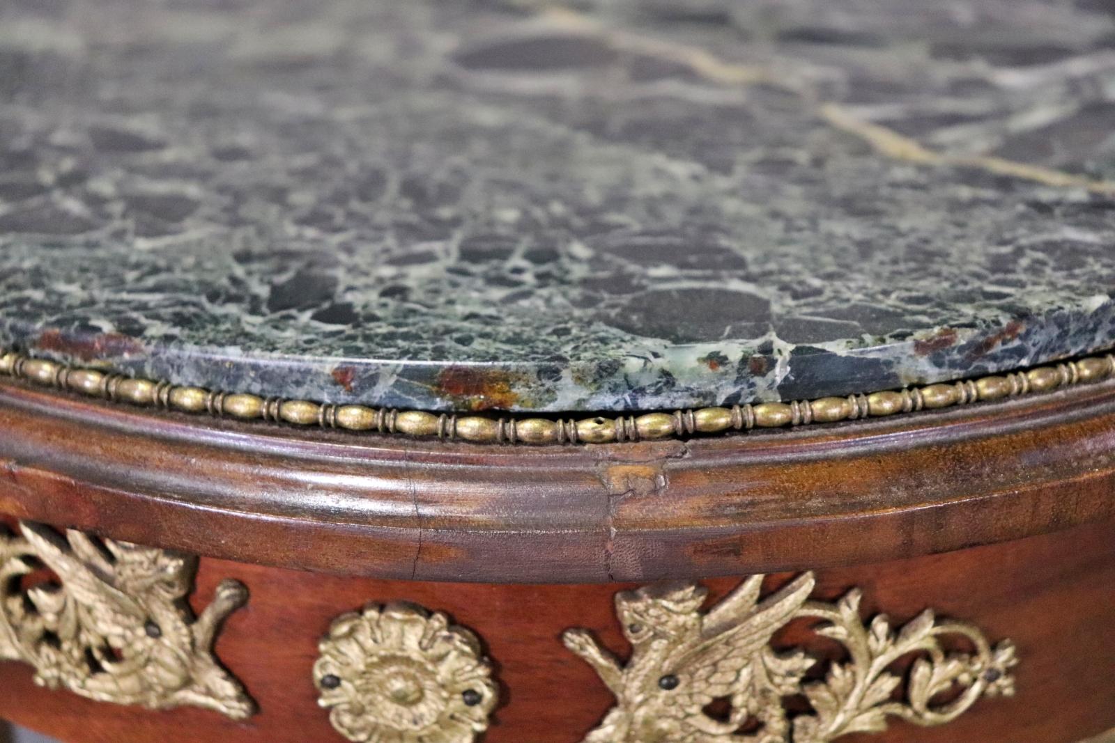 Antique Verdi Green Marble Top French Empire Pedestal End Table Circa 1870 For Sale 3