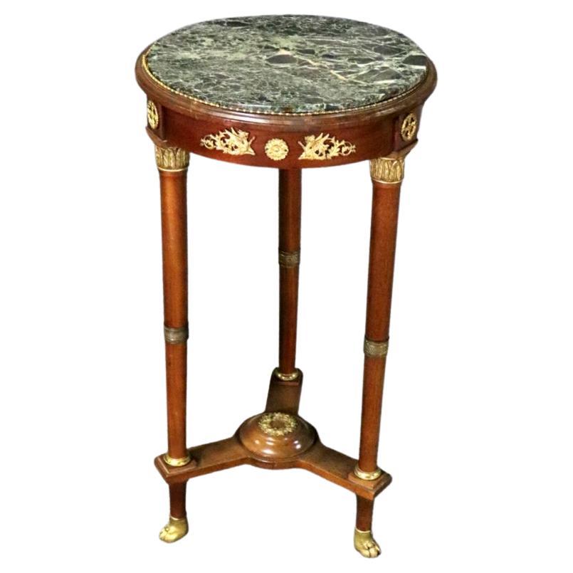 Antique Verdi Green Marble Top French Empire Pedestal End Table Circa 1870 For Sale