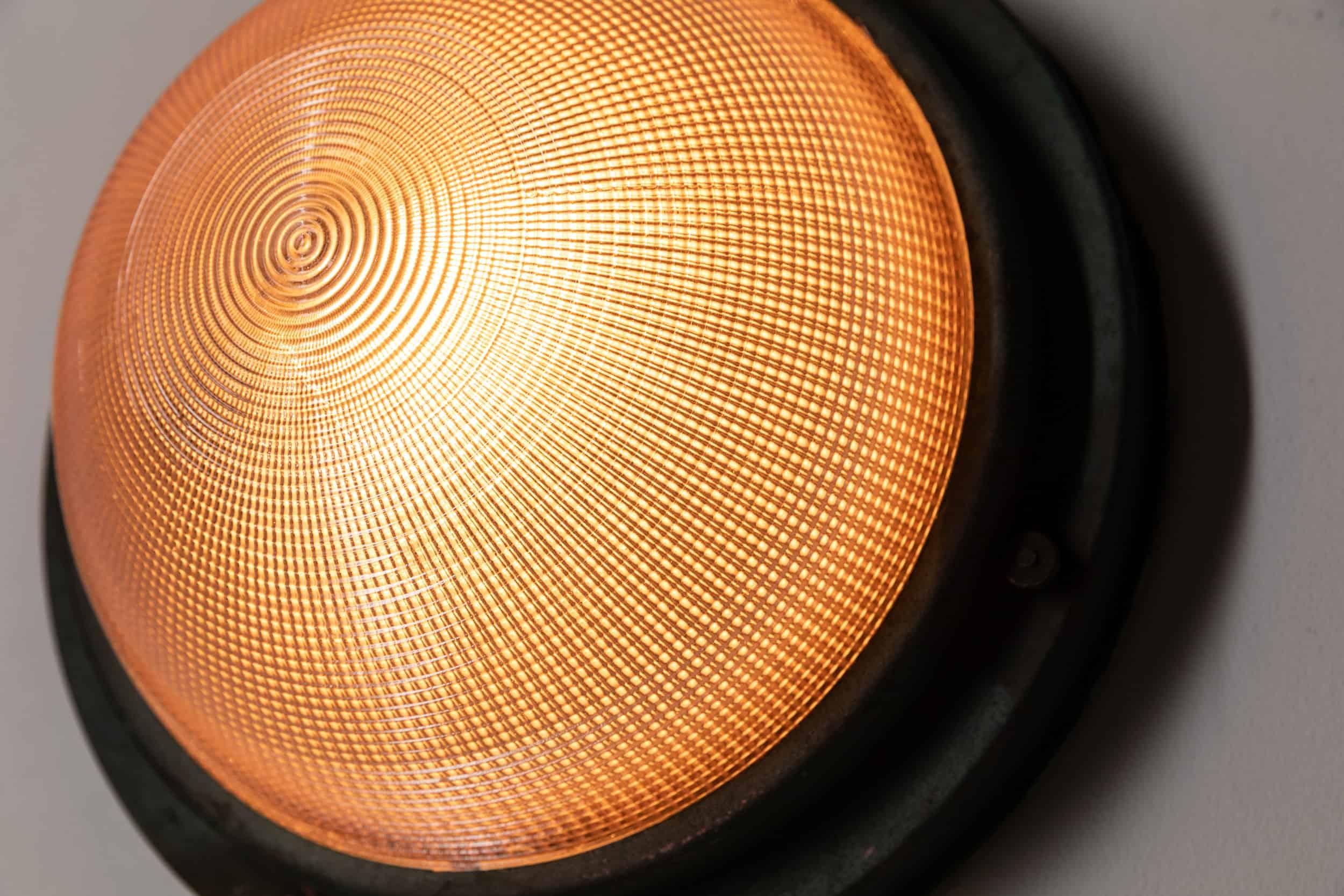 Antique Verdigris Copper Holophane Flush Mounted Bulkhead Metro Light (Art déco) im Angebot