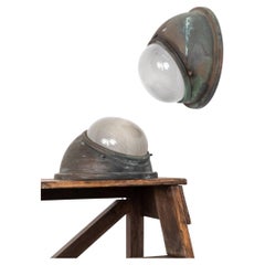 Antique Verdigris Copper Holophane montato a filo con la luce da paratia della Metro francese