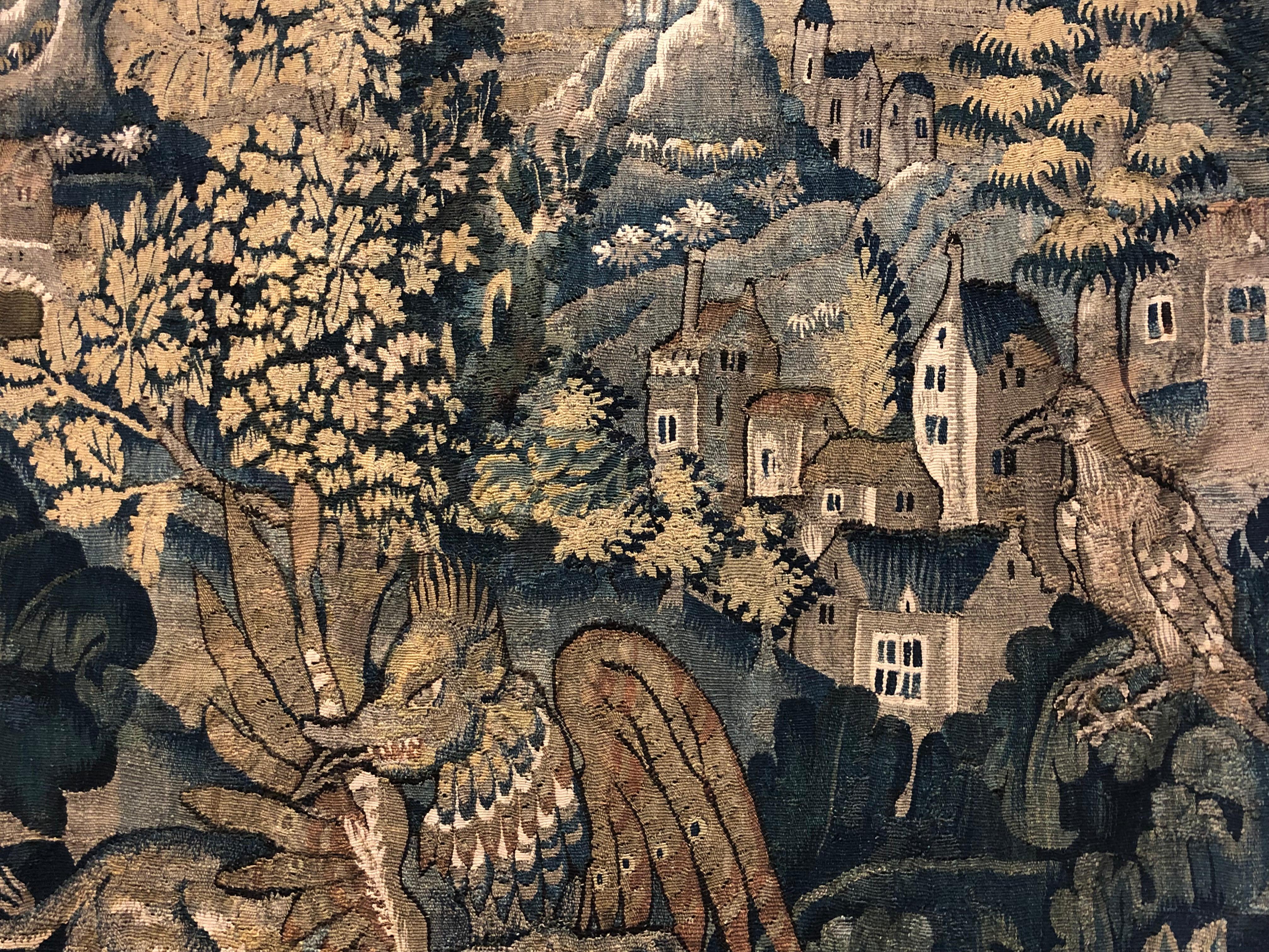 Belgian Antique Verdure Aubusson Tapestry Panel