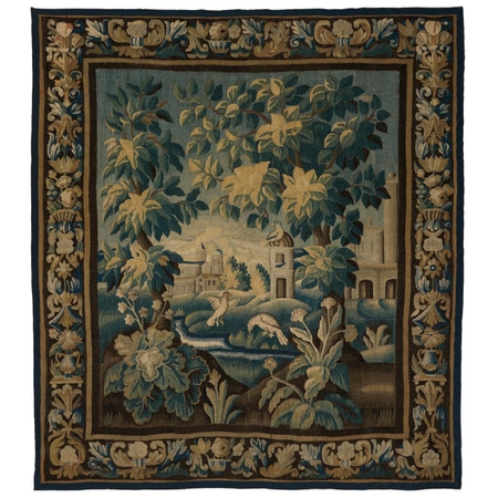 Antique Verdure Aubusson Tapestry with Birds