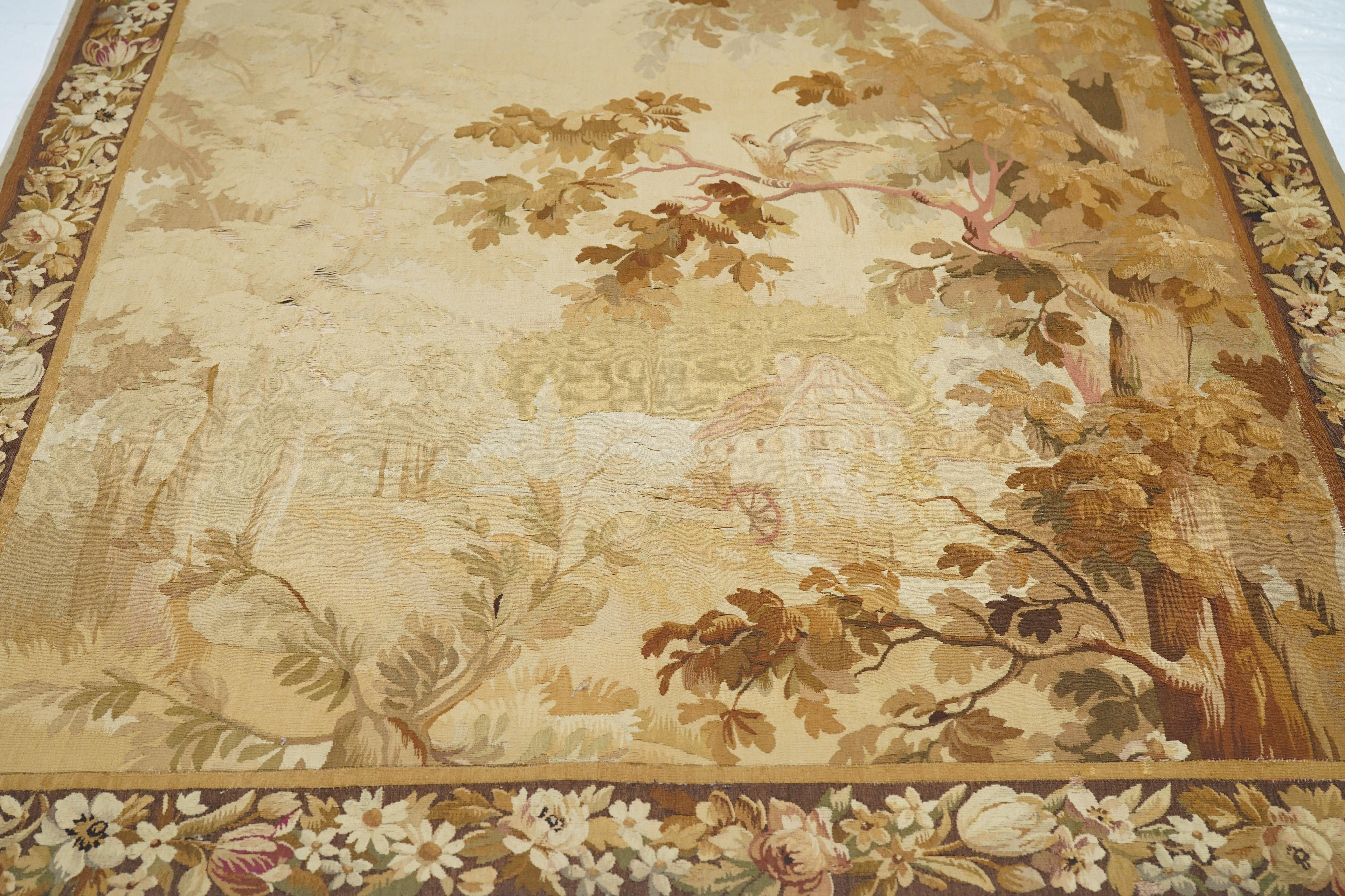 Wool Antique Verdure French Tapestry Rug For Sale