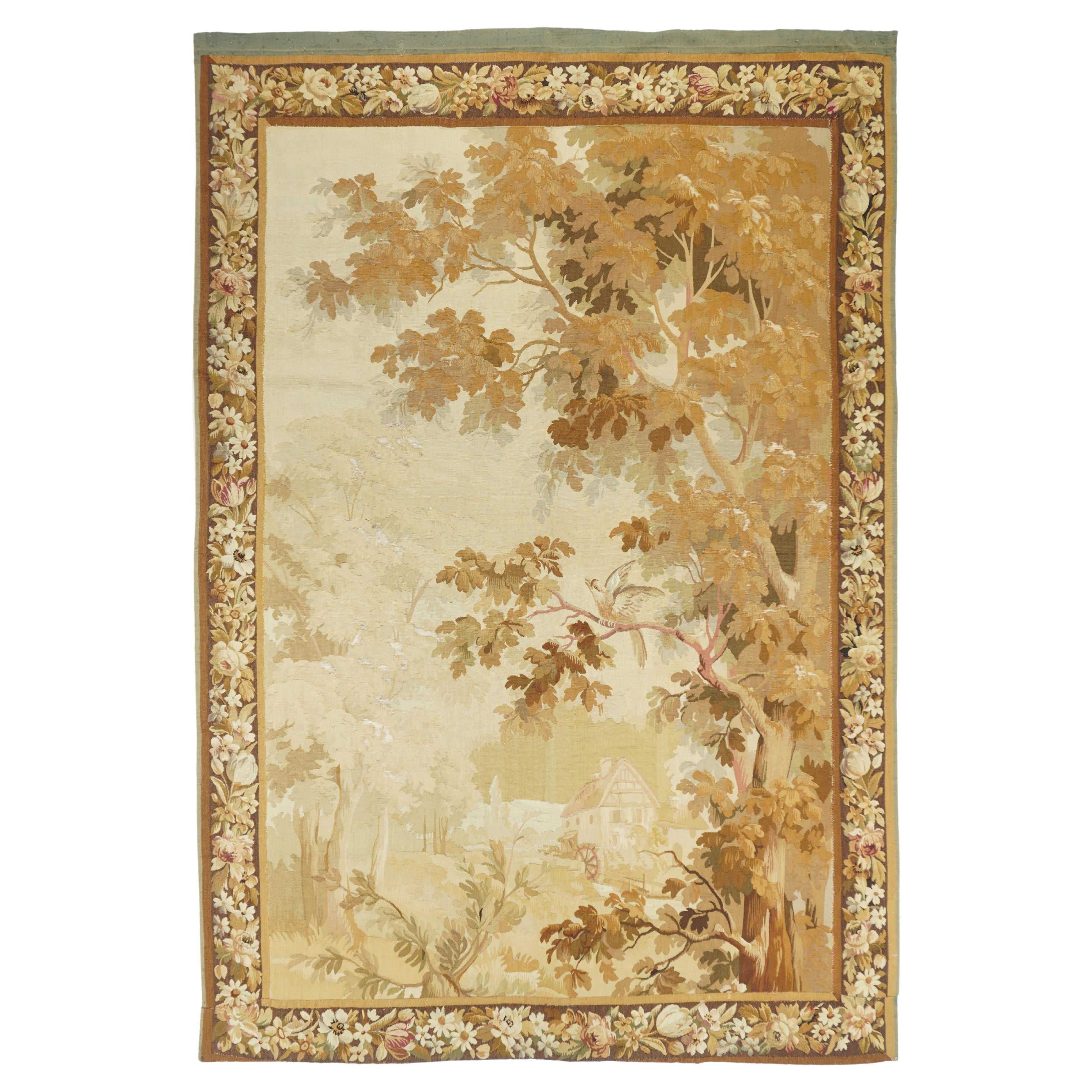 Antique Verdure French Tapestry Rug For Sale
