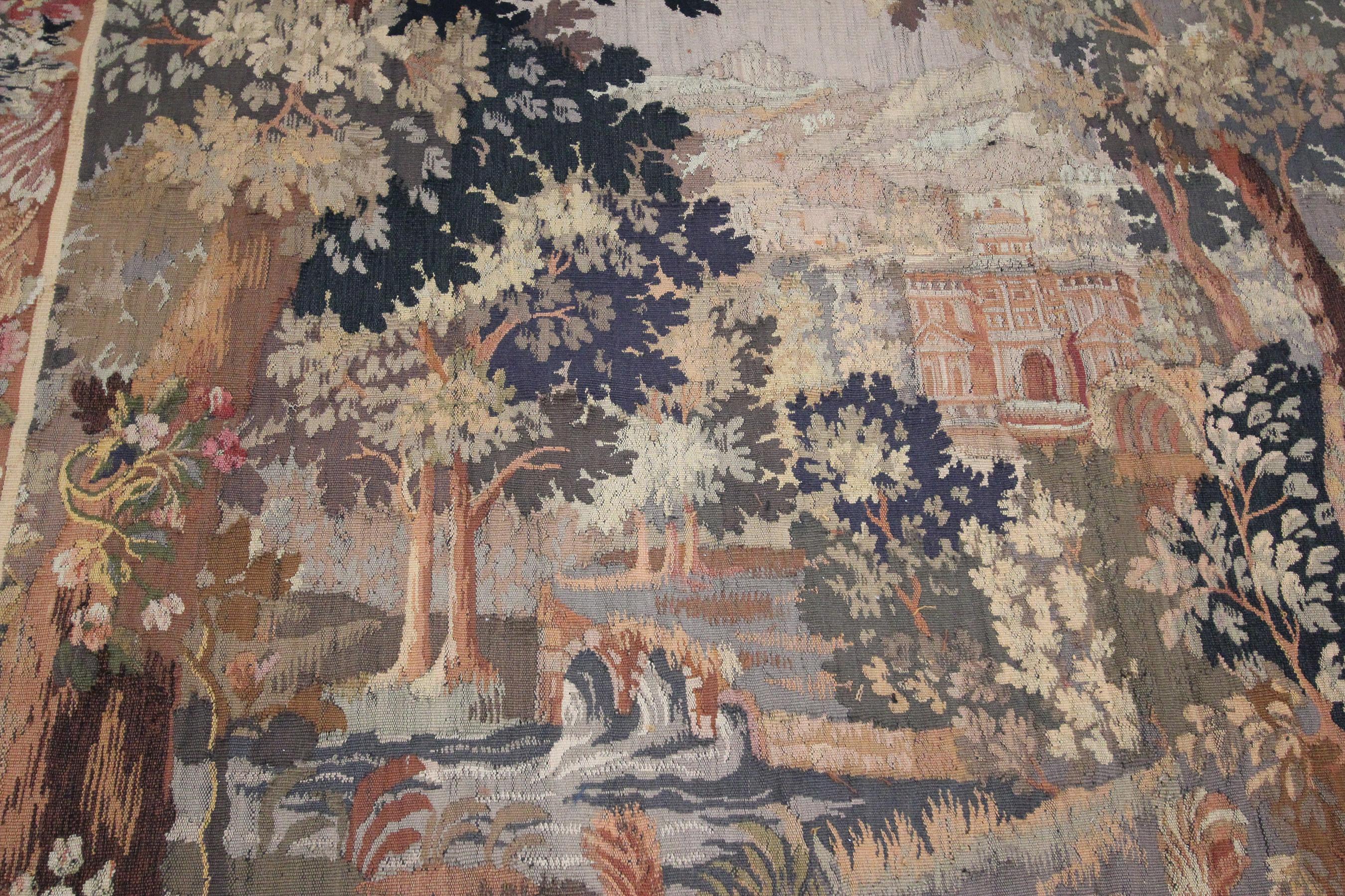 Antique Verdure Tapestry Large Handmade French Tapestry Square 3