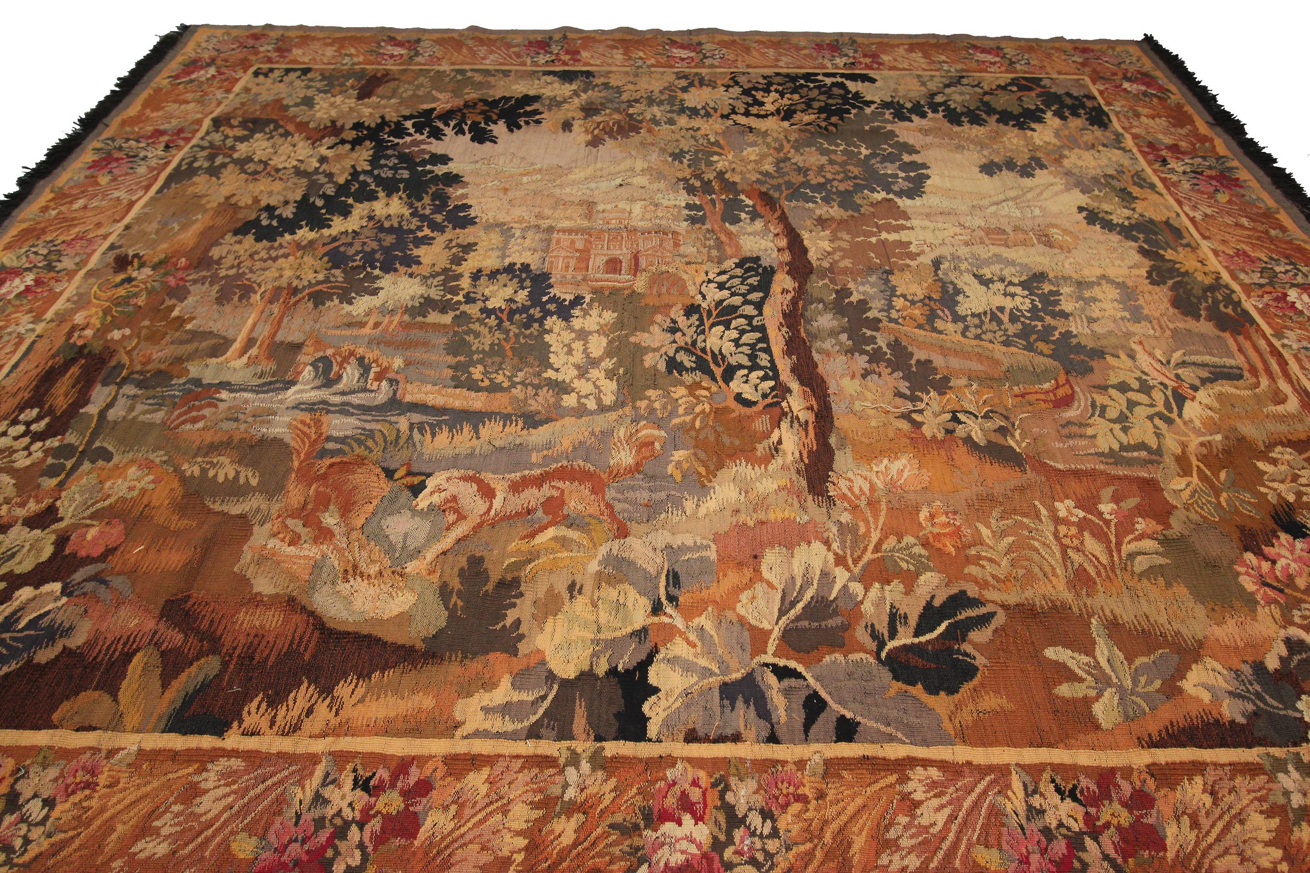 Baroque Antique Verdure Tapestry Large Handmade French Tapestry Square