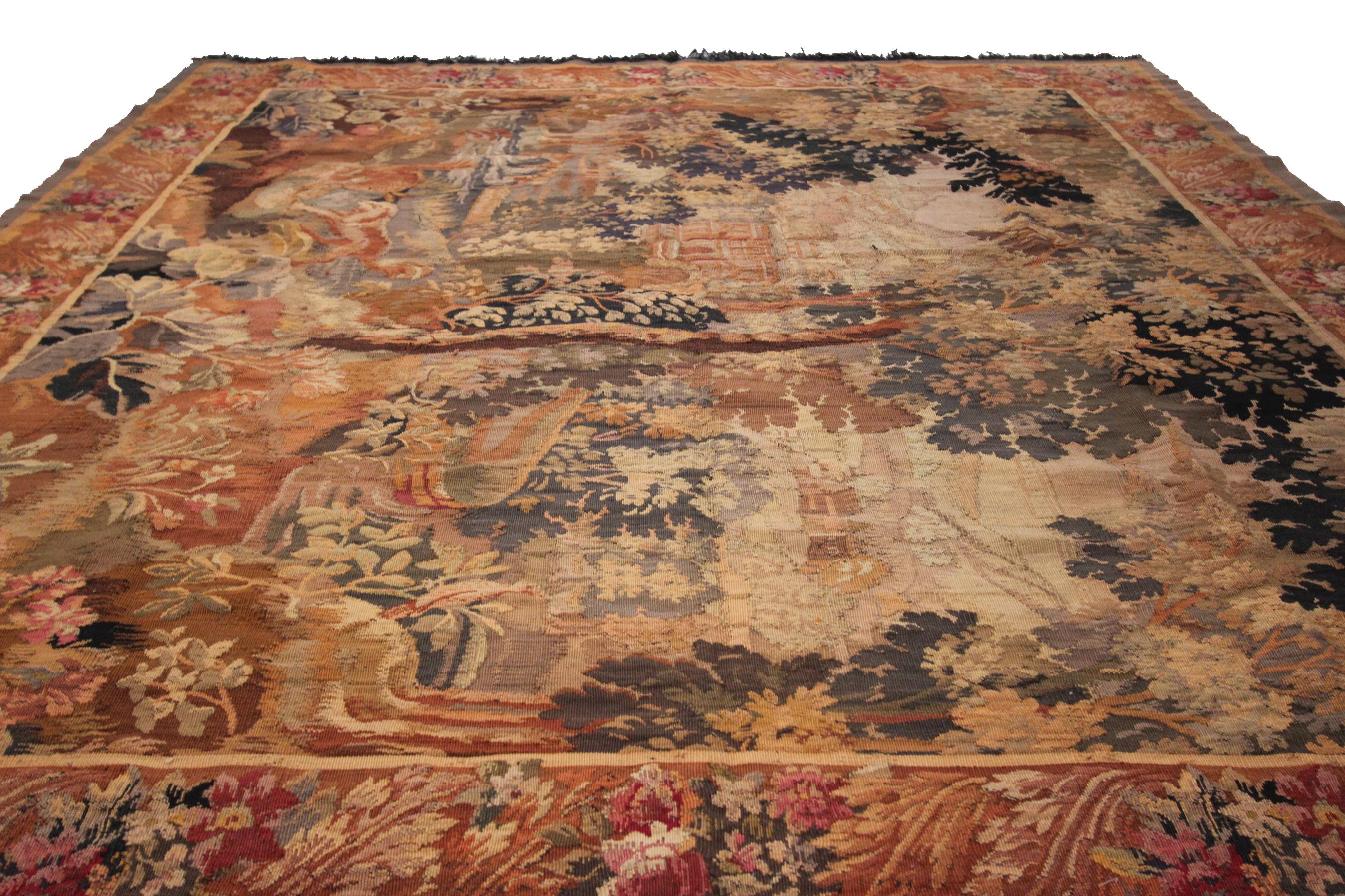 Wool Antique Verdure Tapestry Large Handmade French Tapestry Square