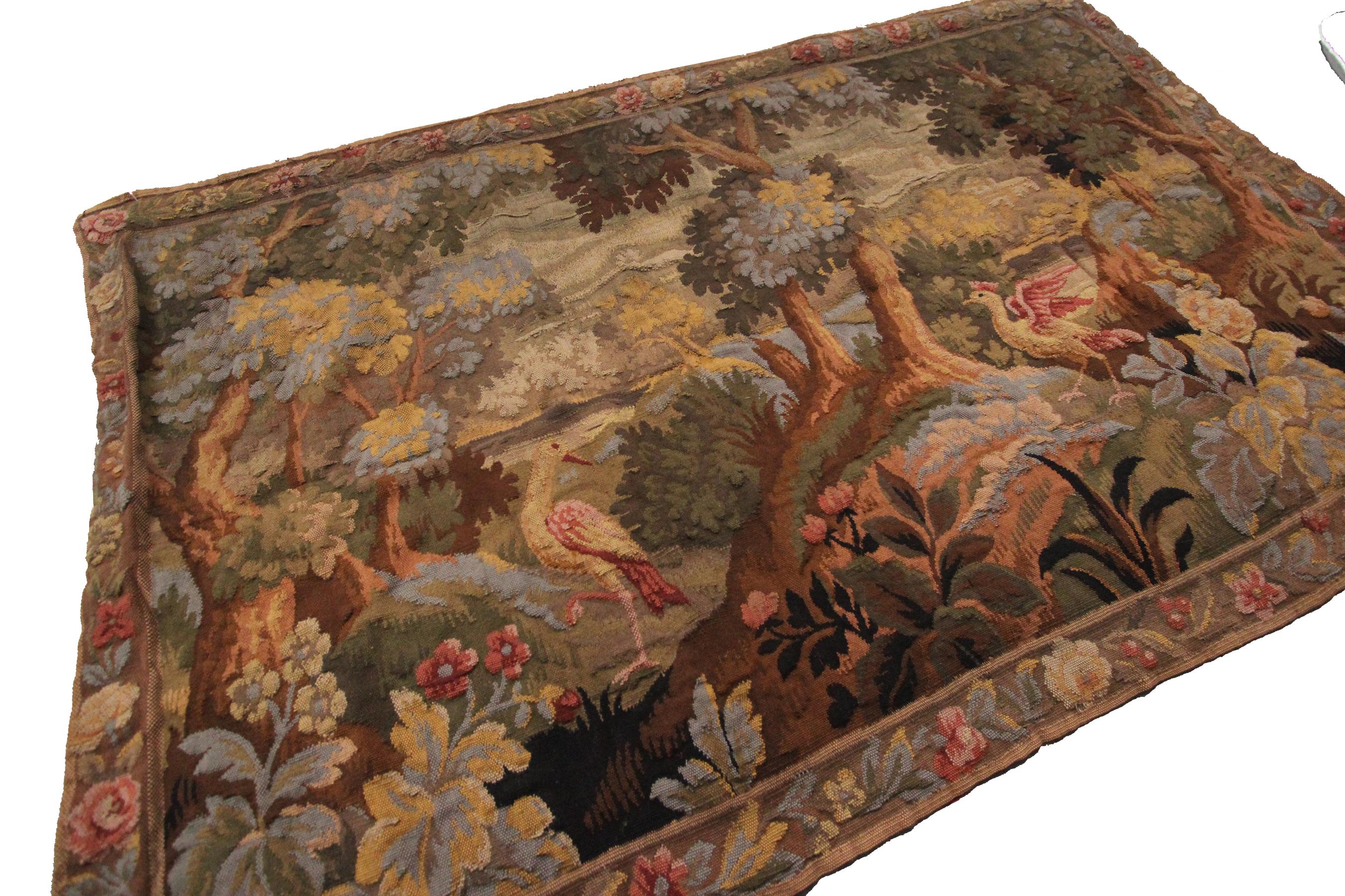 Antique French Tapestry Verdure Tapestry Bird Tapestry 3'4