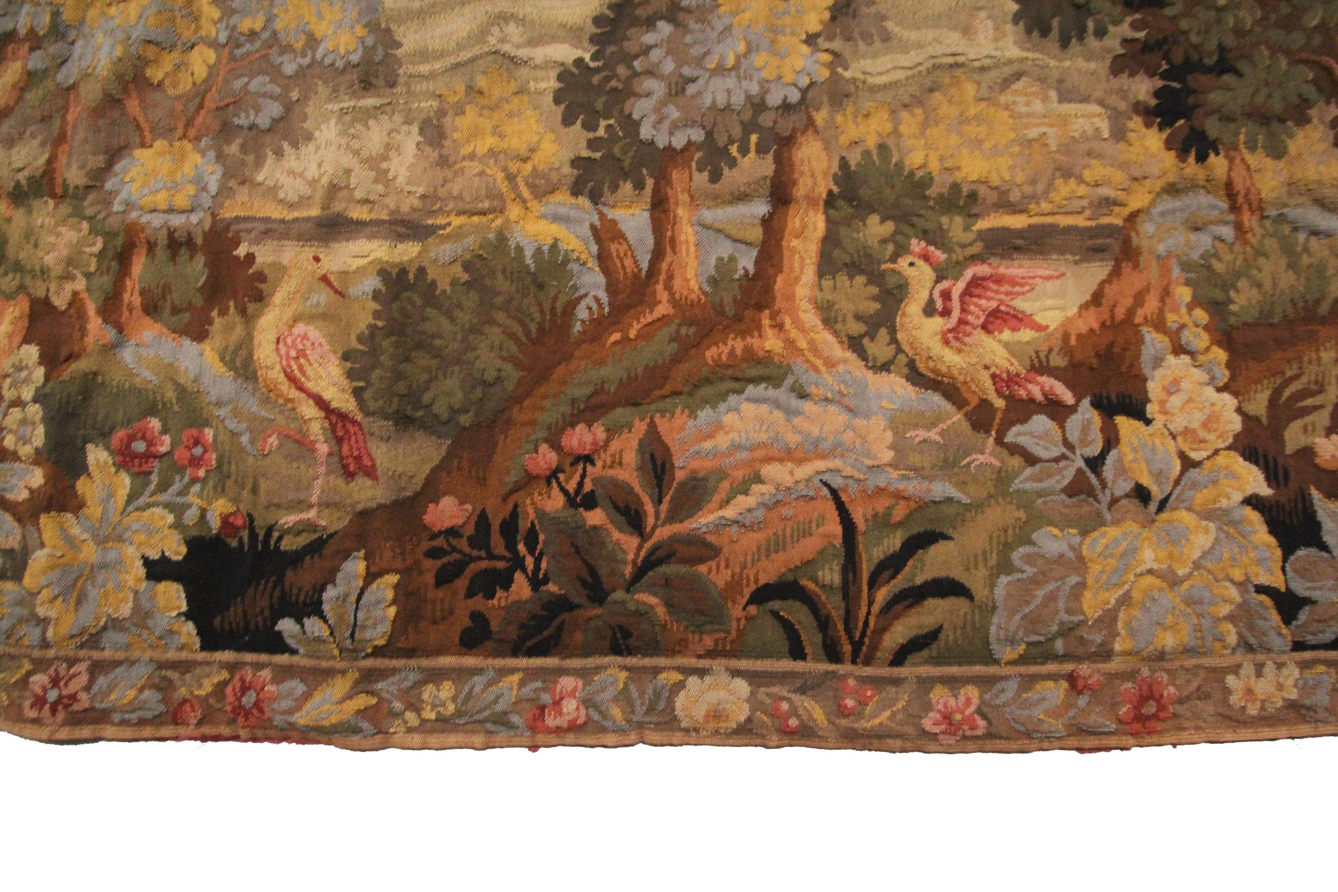 French Antique Verdure Tapestry Large Handmade Tapestry Birds