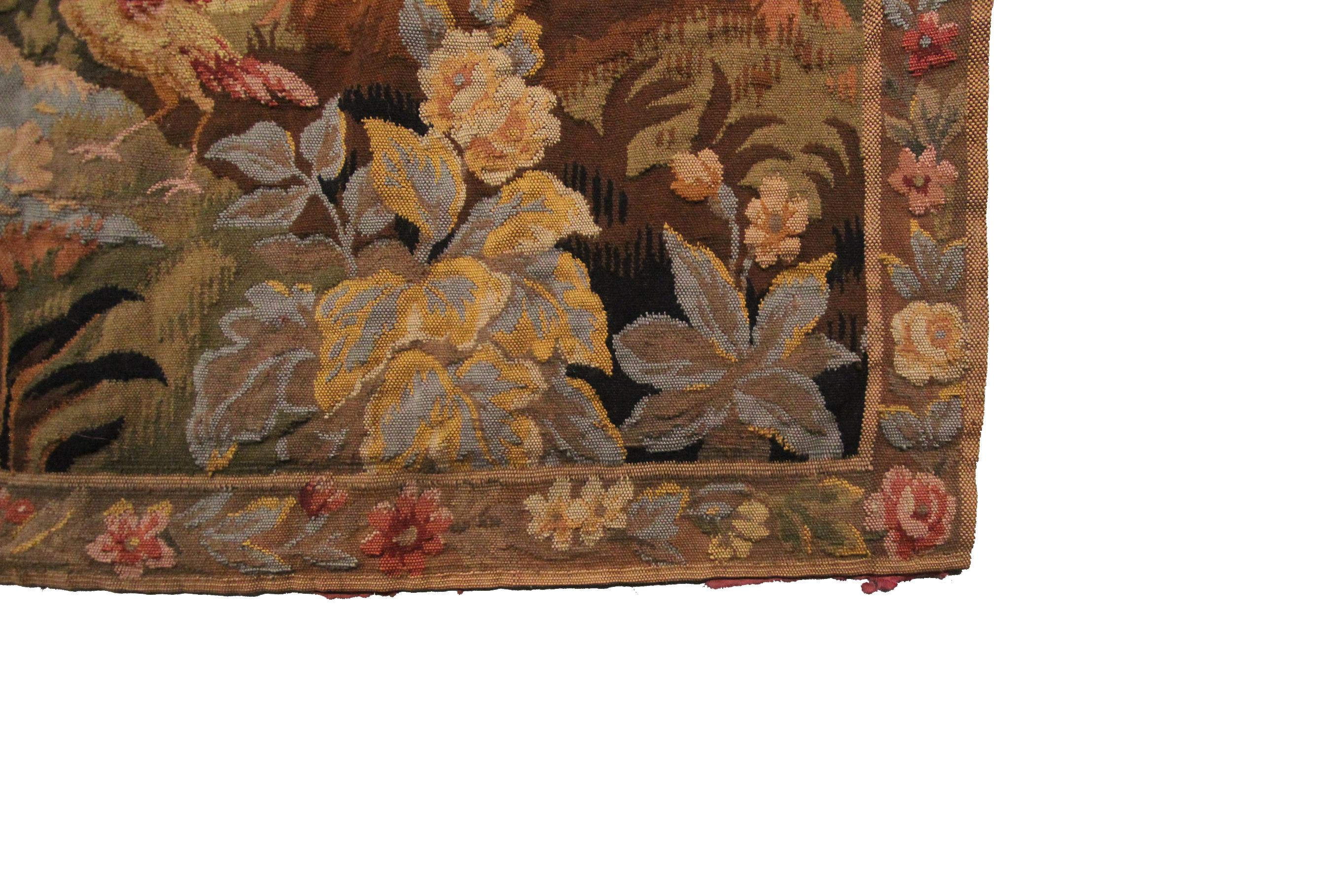Antique Verdure Tapestry Large Handmade Tapestry Birds In Good Condition In New York, NY