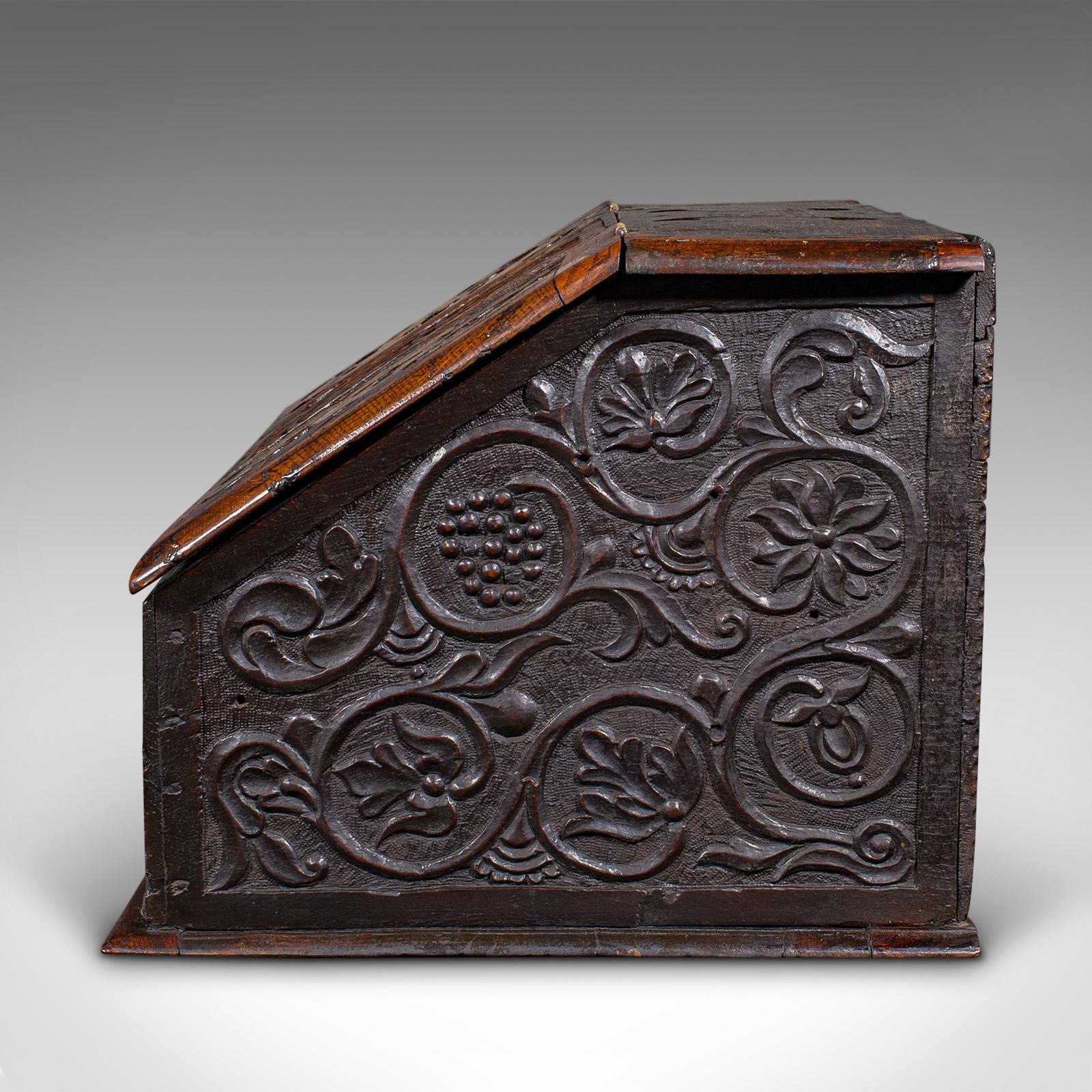 17th Century Antique Verger's Bible Box, English, Oak, Carved, Ecclesiastical, William III For Sale