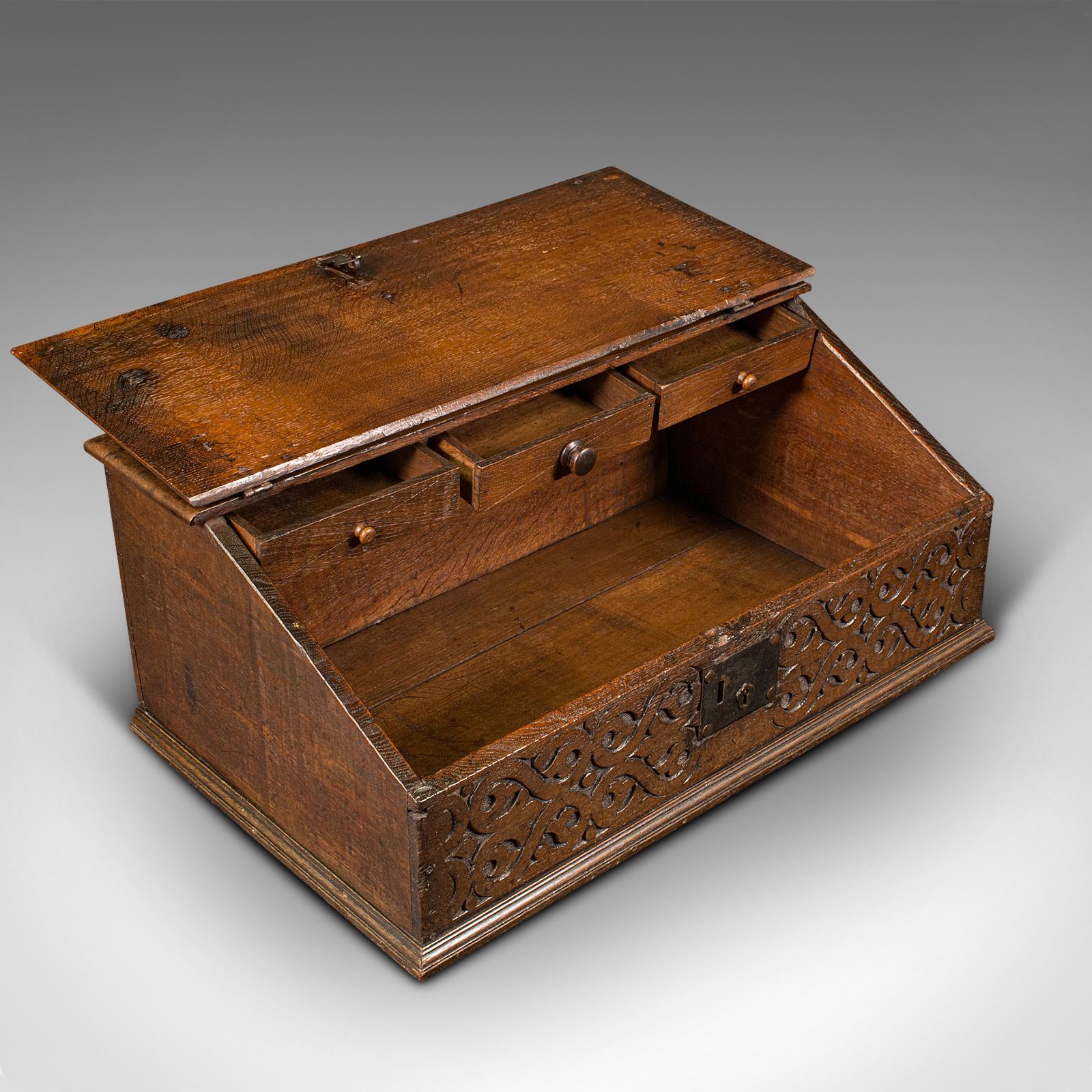 17th Century Antique Verger's Desk Box, English, Oak, Ecclesiastic, Bible Case, William III