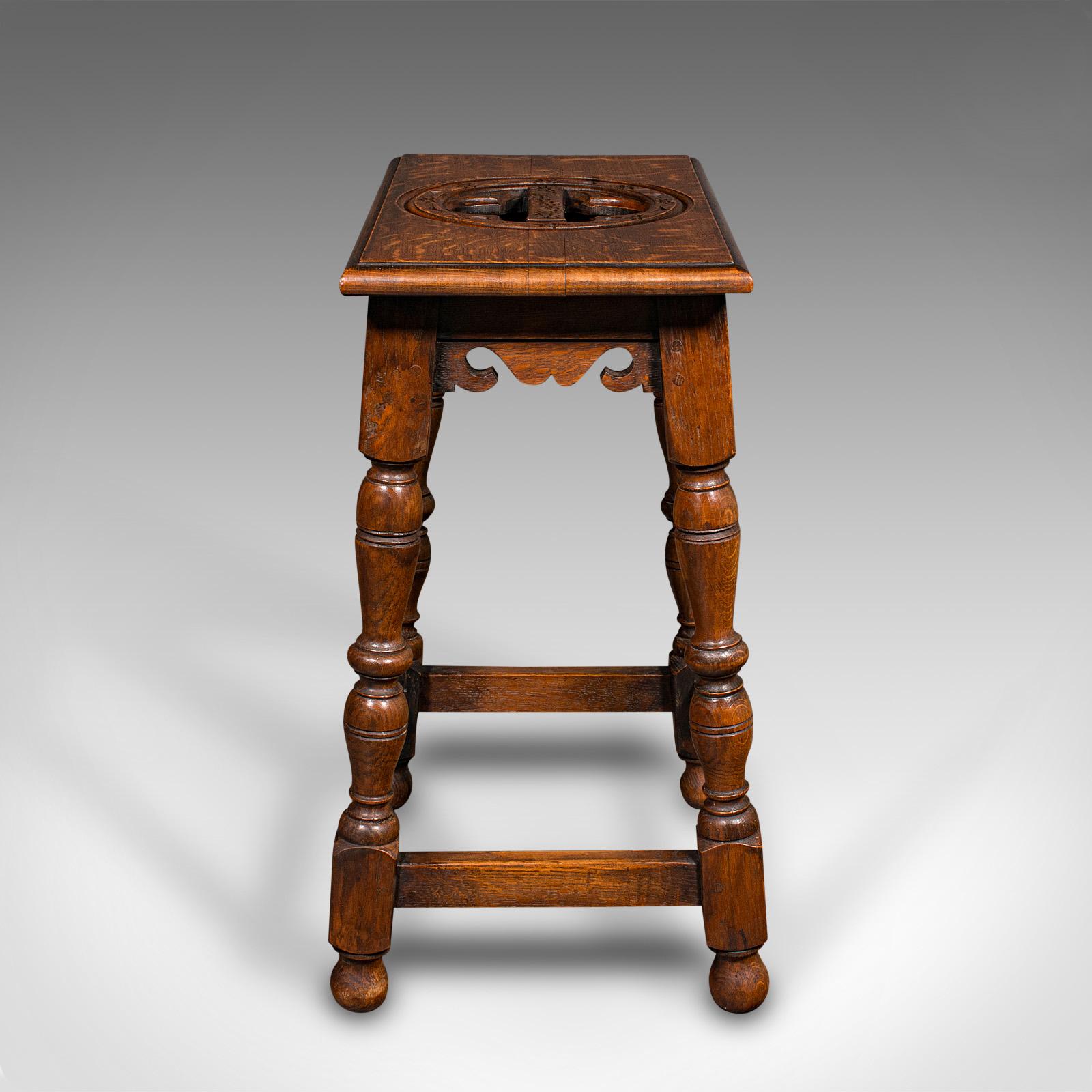 Late Victorian Antique Verger's Stool, English, Oak, Ecclesiastical, Hallway, Victorian, C.1900 For Sale