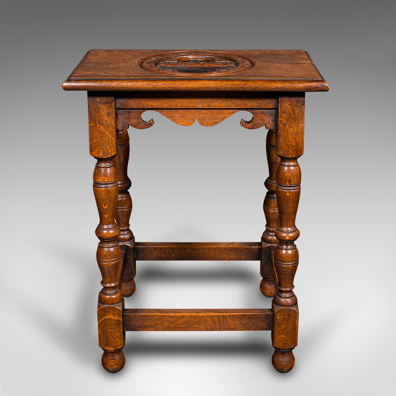 Antique Verger's Stool, English, Oak, Ecclesiastical, Hallway, Victorian, C.1900 In Good Condition For Sale In Hele, Devon, GB