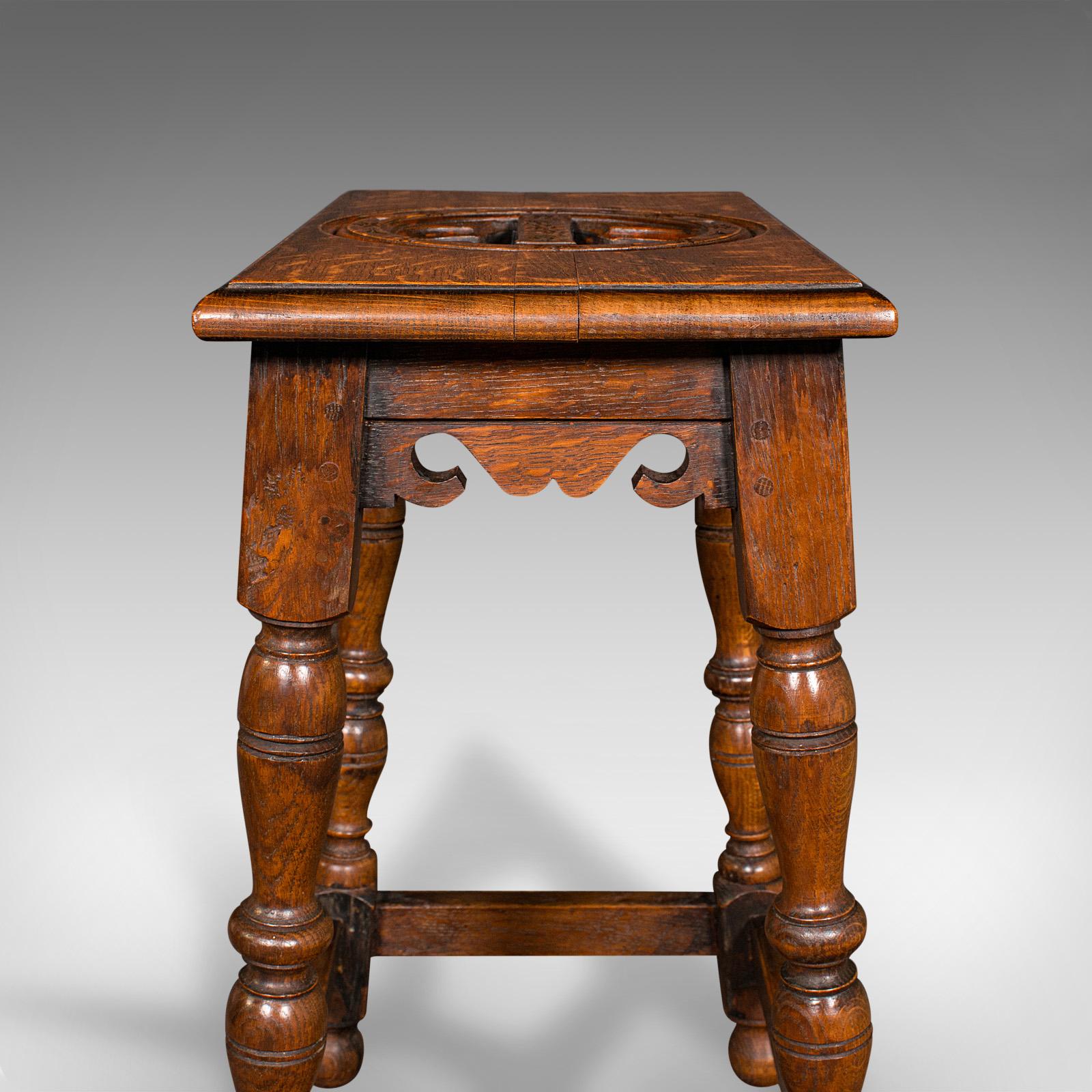 Antique Verger's Stool, English, Oak, Ecclesiastical, Hallway, Victorian, C.1900 For Sale 2