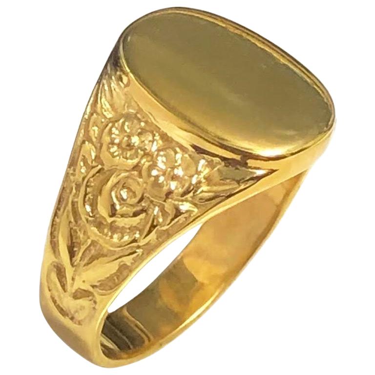 Antique Vermeil Heavy Chased Signet Ring at 1stDibs