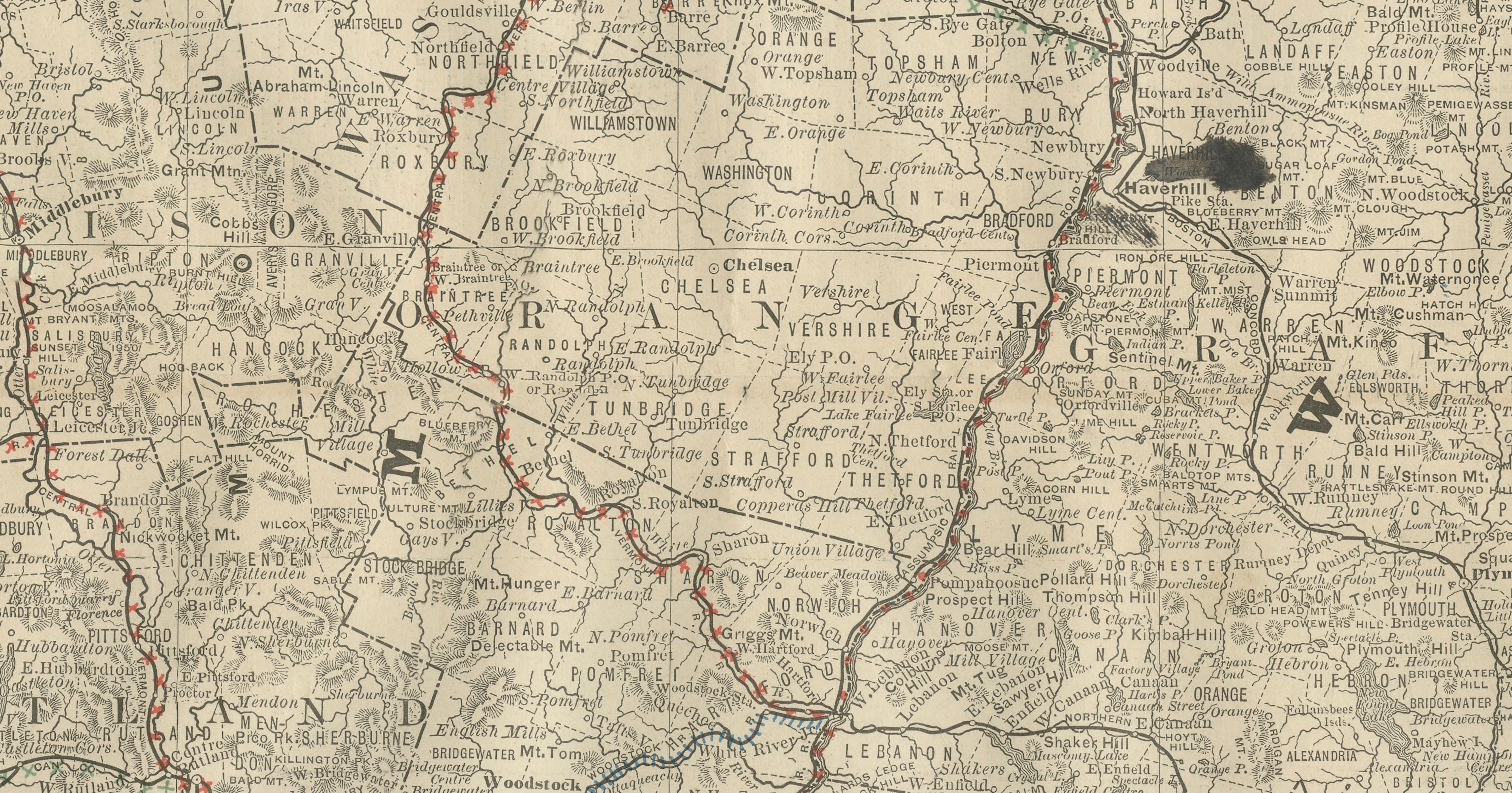 Antique Vermont Map Wall Art – Railroads, Mountains & Towns, Rand McNally, 1888