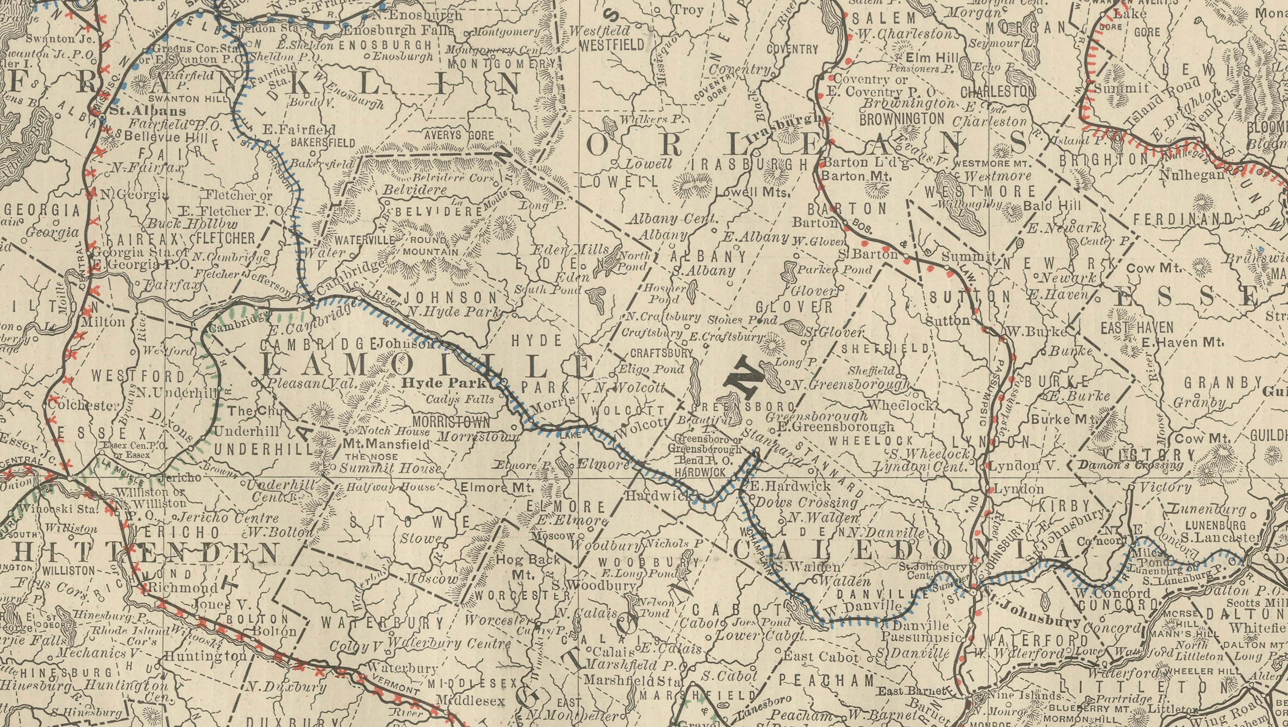 Antique Vermont Map Wall Art – Railroads, Mountains & Towns, Rand McNally, 1888
