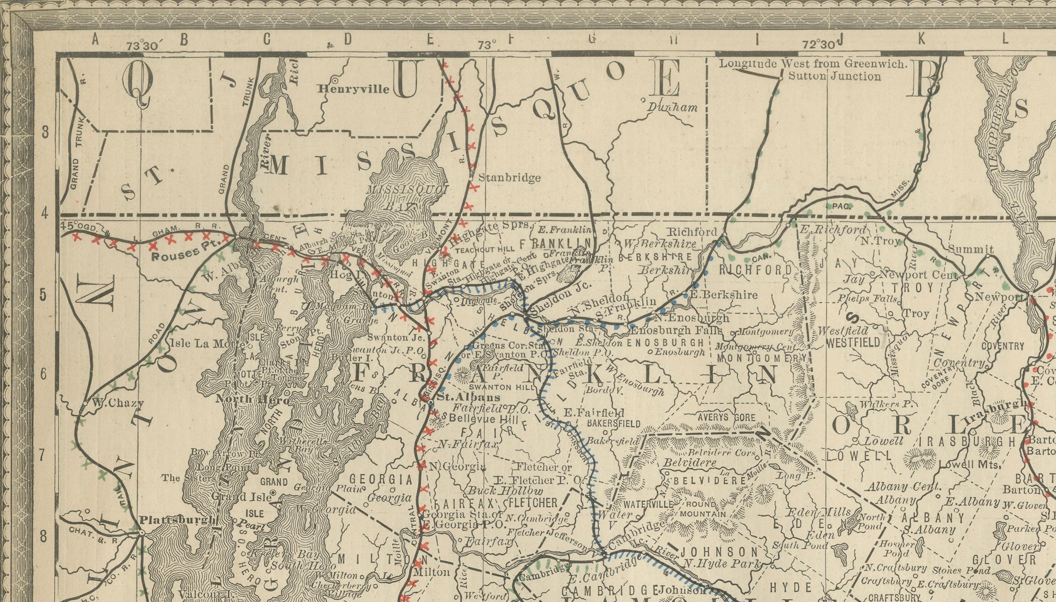Antique Vermont Map Wall Art – Railroads, Mountains & Towns, Rand McNally, 1888