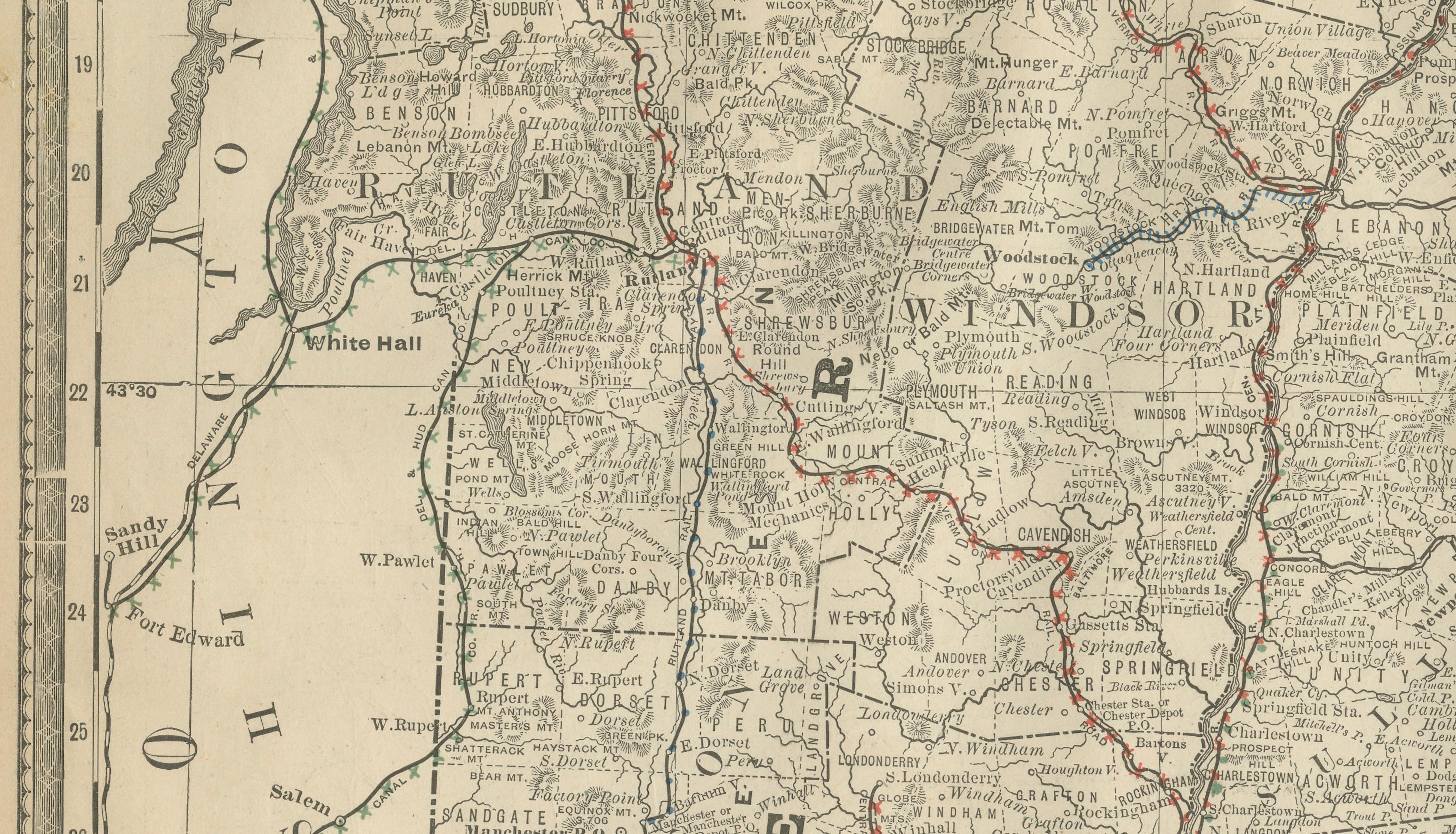 Antique Vermont Map Wall Art – Railroads, Mountains & Towns, Rand McNally, 1888