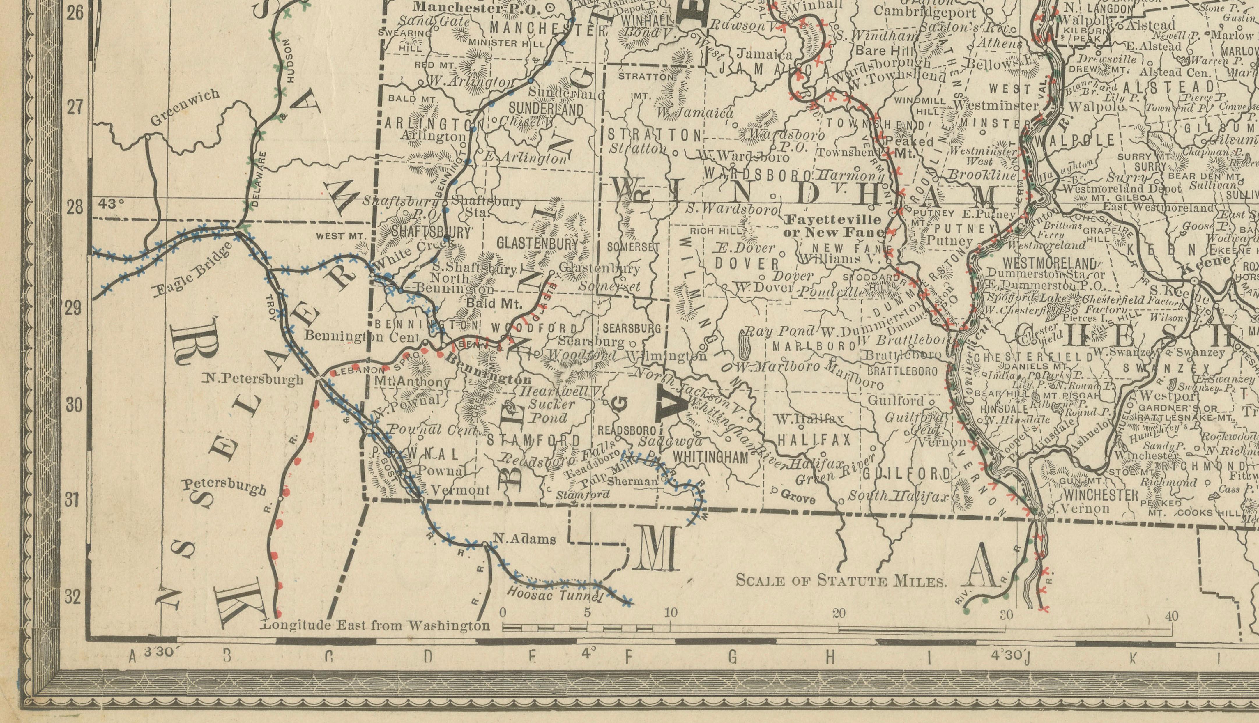 Antique Vermont Map Wall Art – Railroads, Mountains & Towns, Rand McNally, 1888