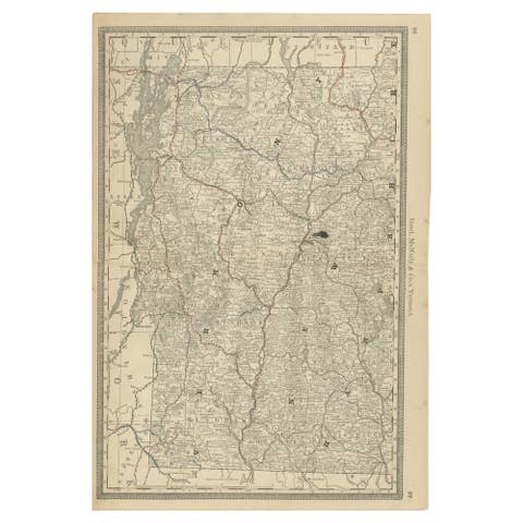 Antique Vermont Map Wall Art – Railroads, Mountains & Towns, Rand McNally, 1888