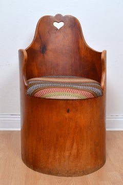 Antique, Vernacular 1912 Swedish Log Chair, Traditional Carved Kubbstol