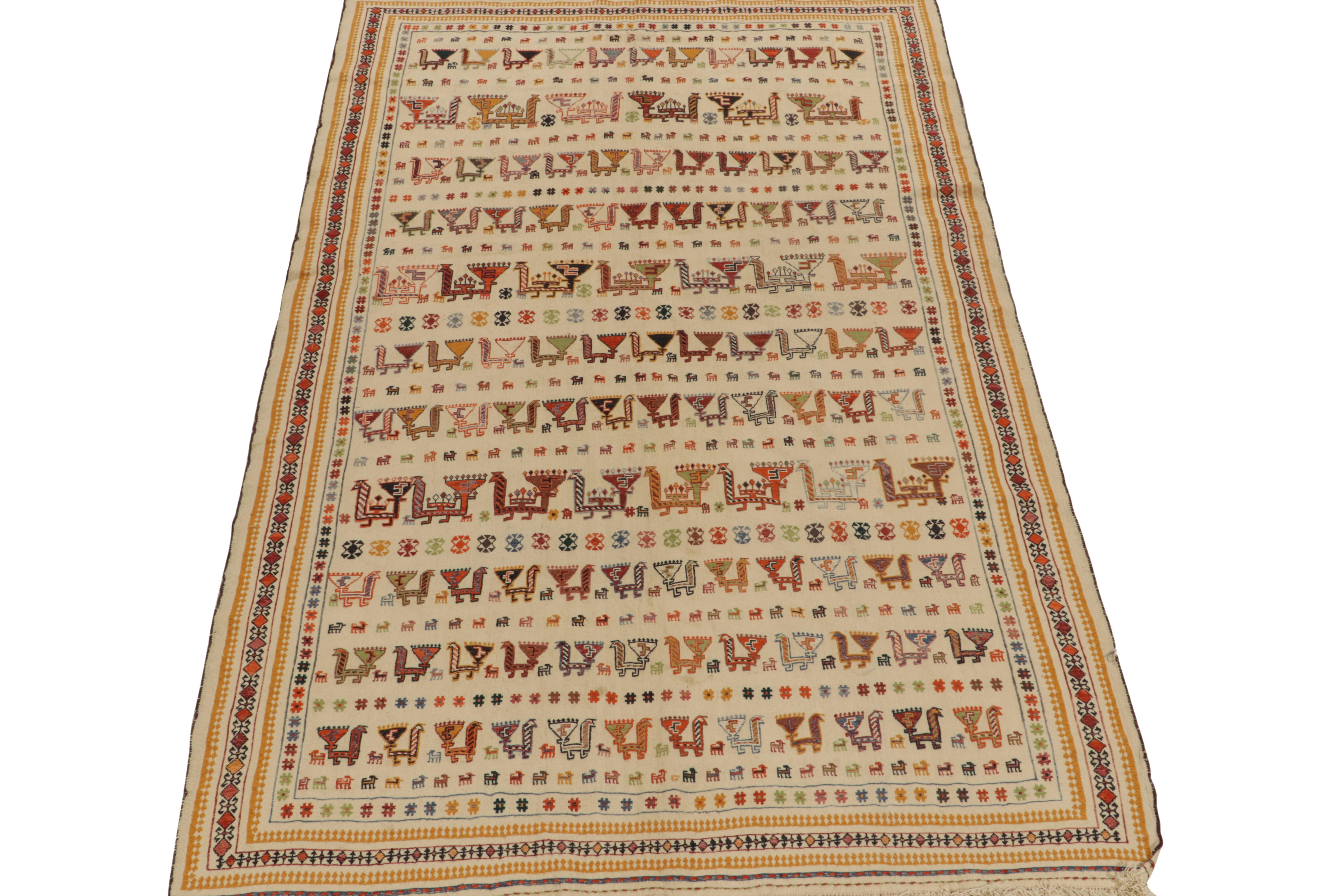Tribal Antique Verneh Persian Kilim in Beige, Orange Geometric patterns by Rug & Kilim For Sale