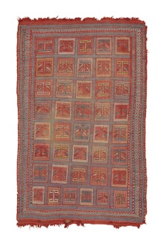 Antique Verneh Caucasus Rug in Red with Stylized Geometric Grids - Rug & Kilim
