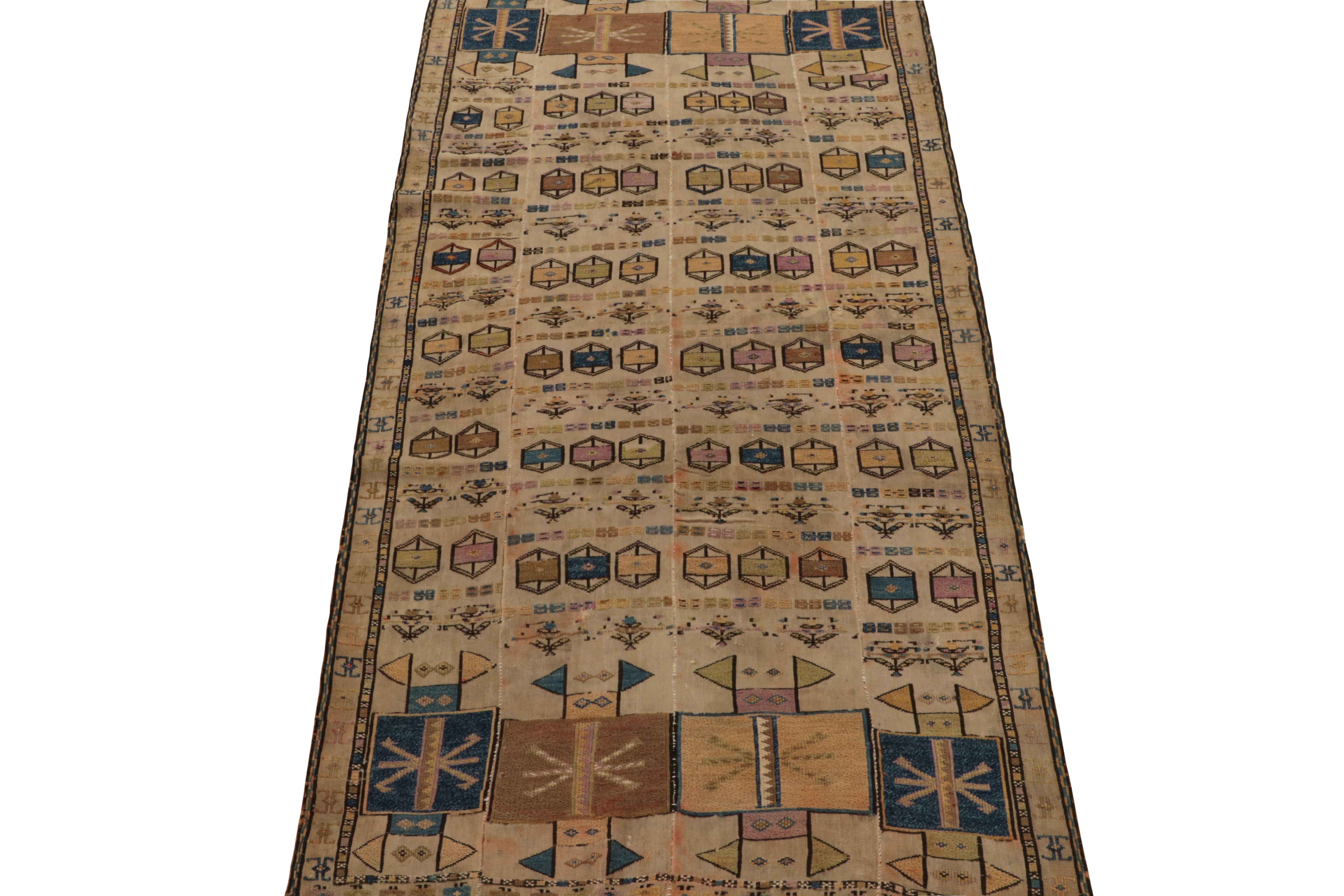 Tribal Antique Verneh Kilim in Beige/Brown & Blue Geometric Pattern by Rug & Kilim For Sale