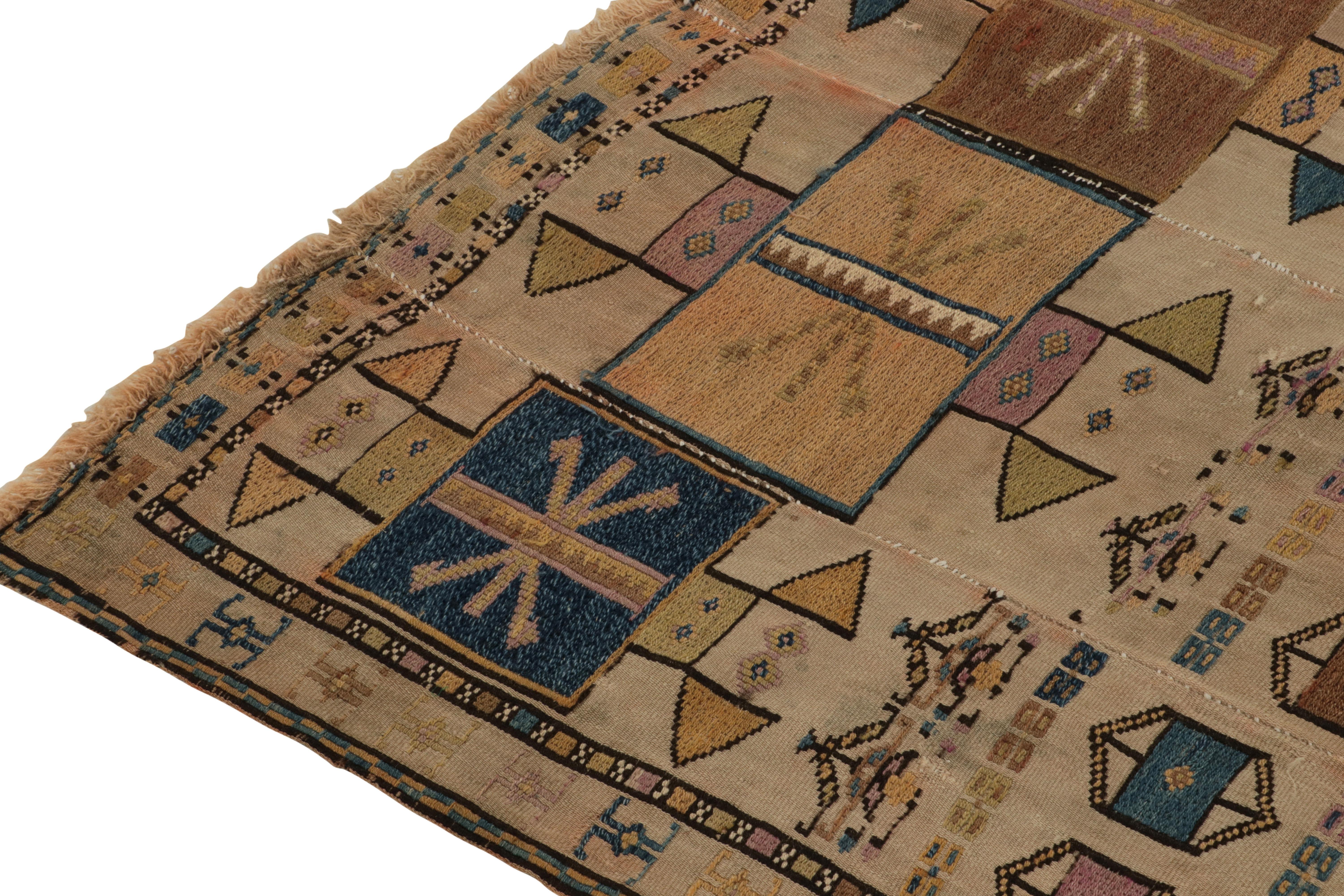 Hand-Knotted Antique Verneh Kilim in Beige/Brown & Blue Geometric Pattern by Rug & Kilim For Sale