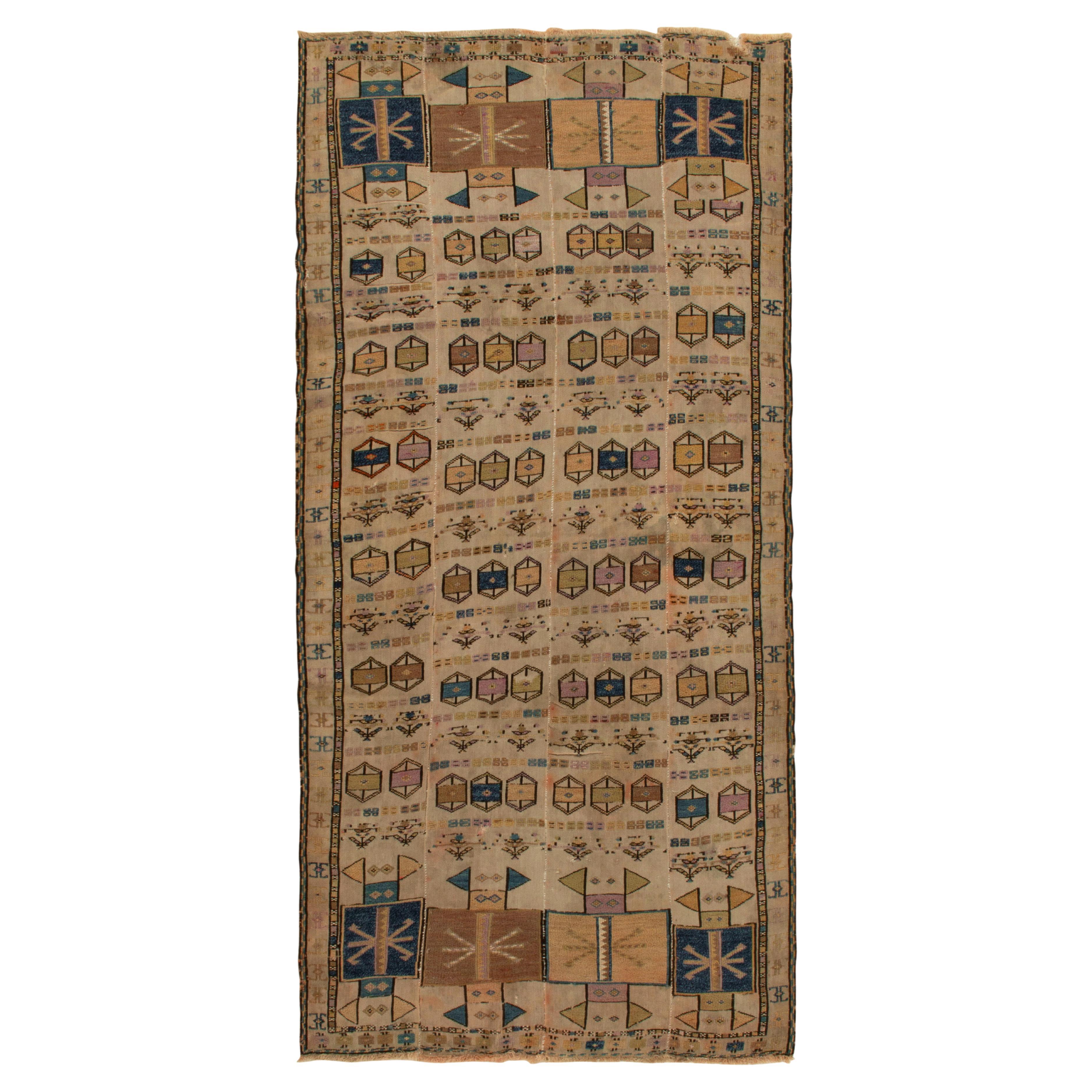 Antique Verneh Kilim in Beige/Brown & Blue Geometric Pattern by Rug & Kilim