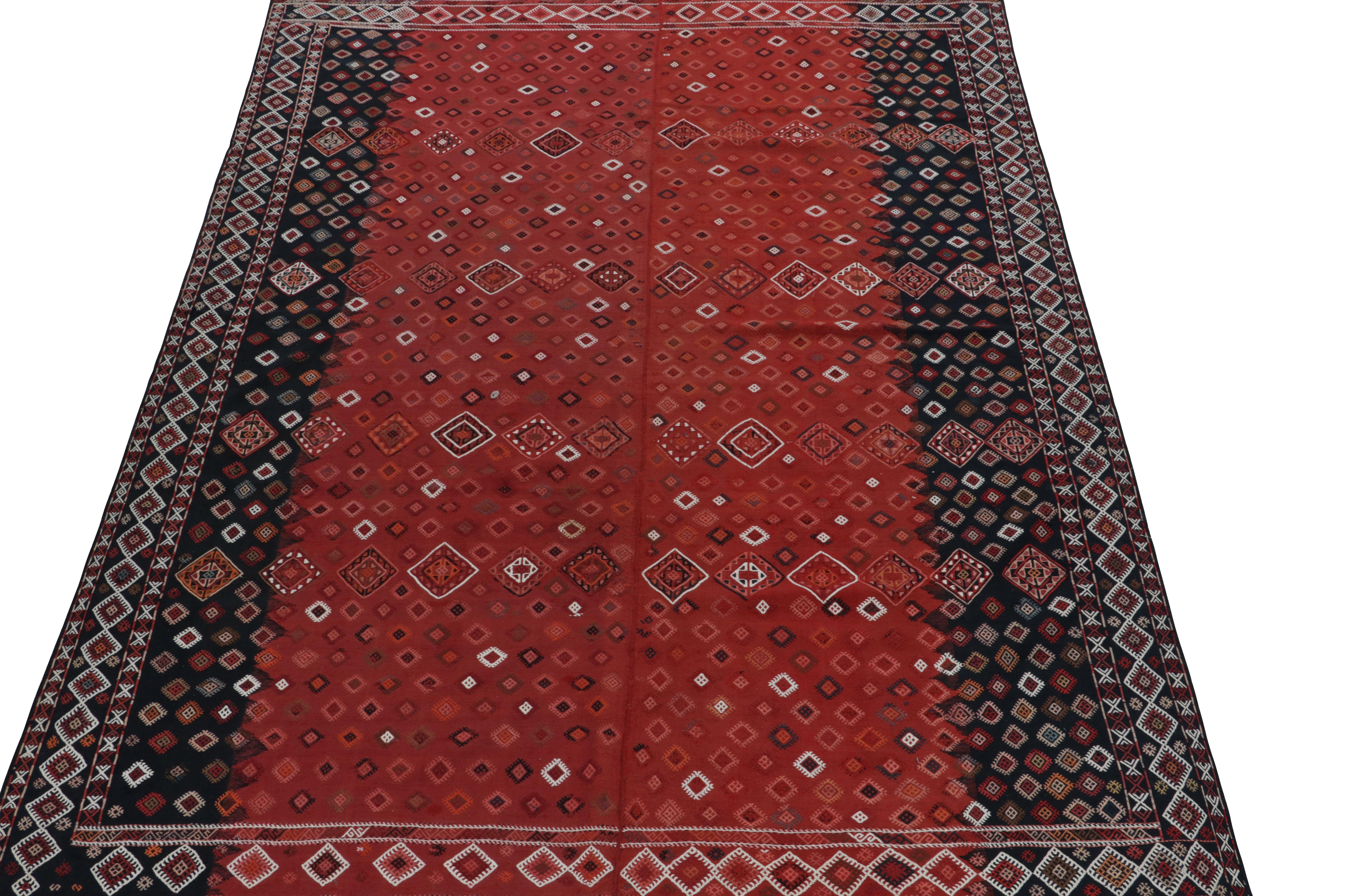 Tribal Antique Verneh Kilim Rug in Red, Black & White Geometric Pattern by Rug & Kilim For Sale