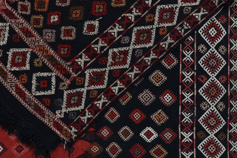 Antique Verneh Kilim Rug in Red, Black and White Geometric Pattern by