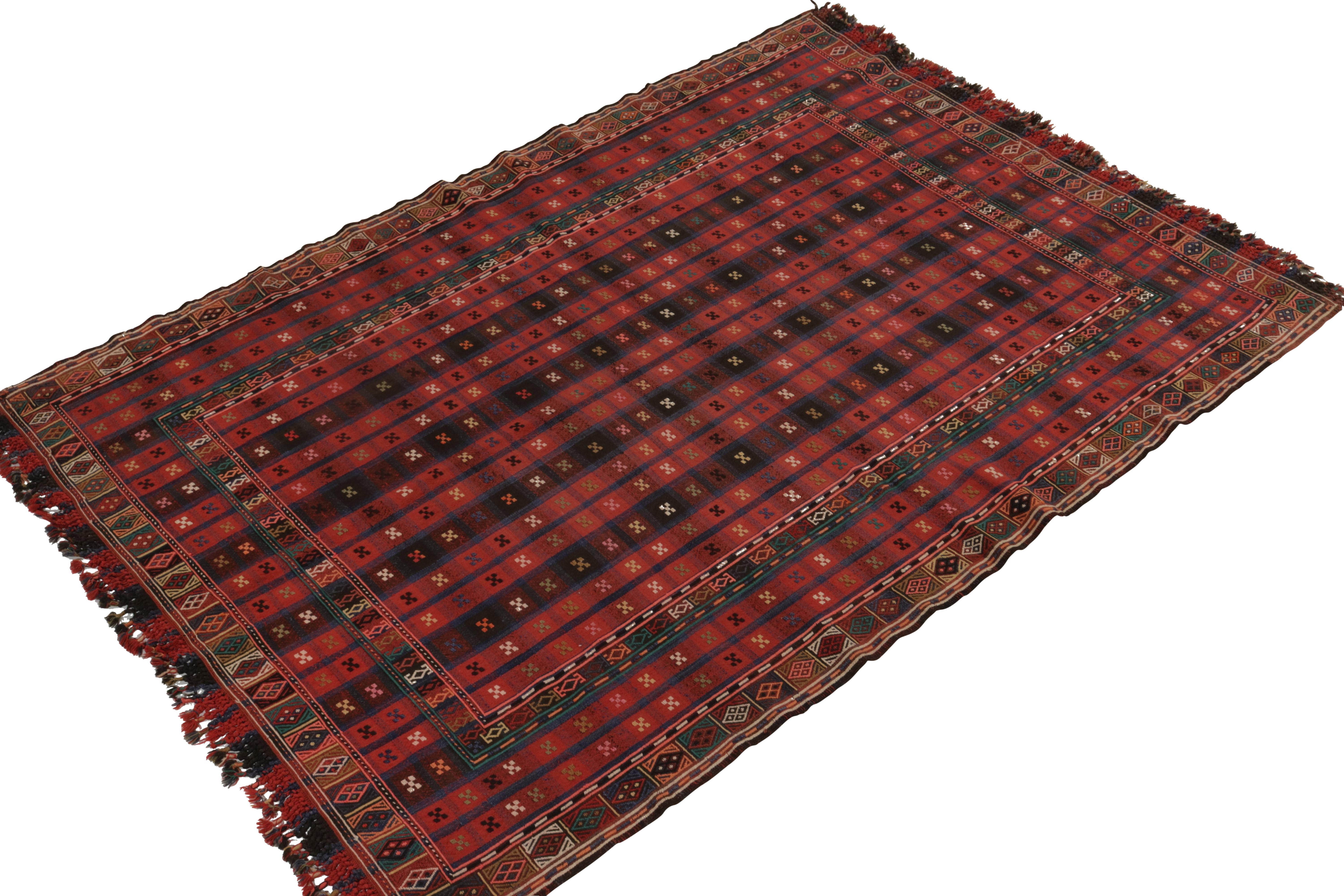 Tribal Antique Verneh Kilim Rug in Red, Black & Blue Geometric Pattern by Rug & Kilim For Sale