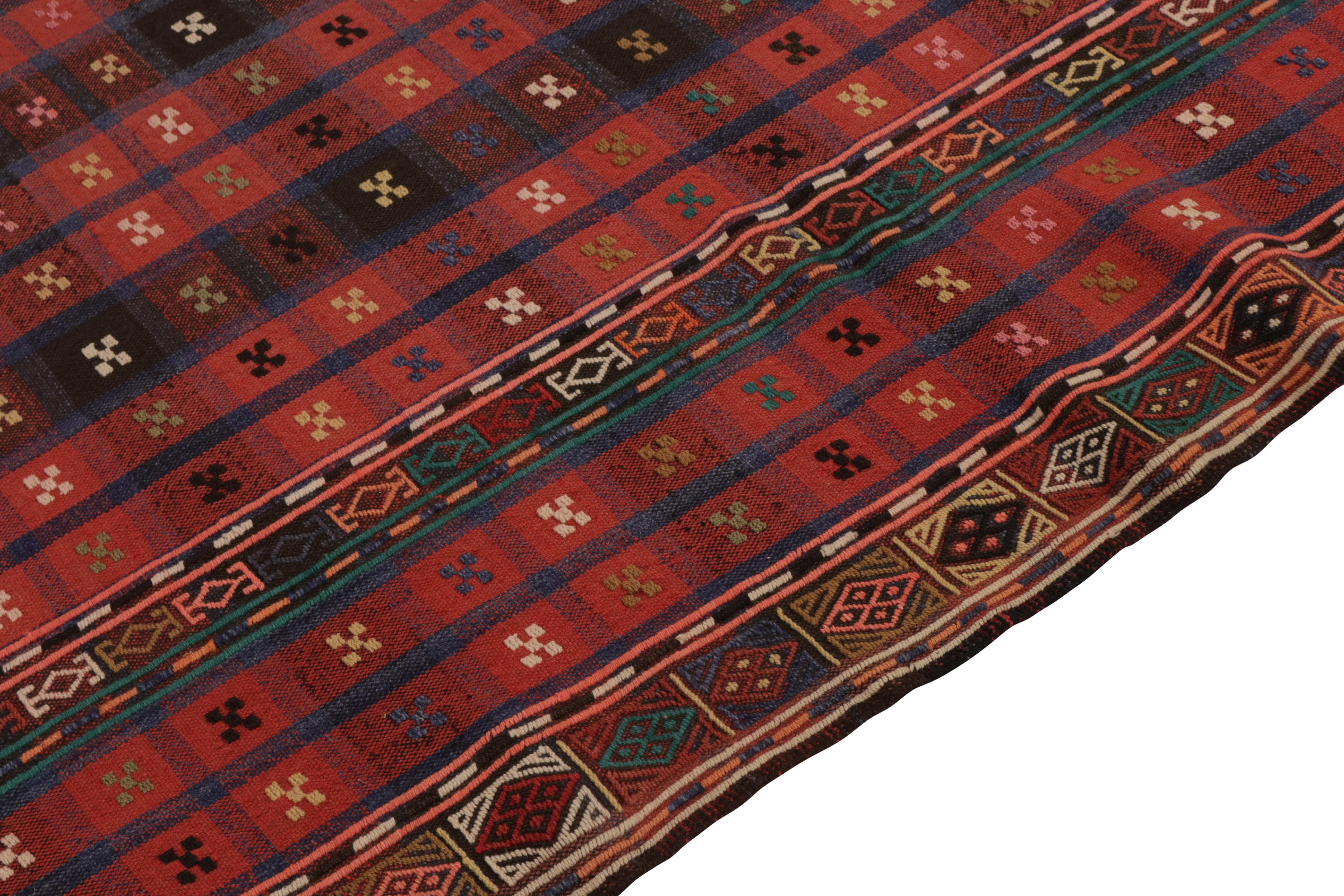 Russian Antique Verneh Kilim Rug in Red, Black & Blue Geometric Pattern by Rug & Kilim For Sale