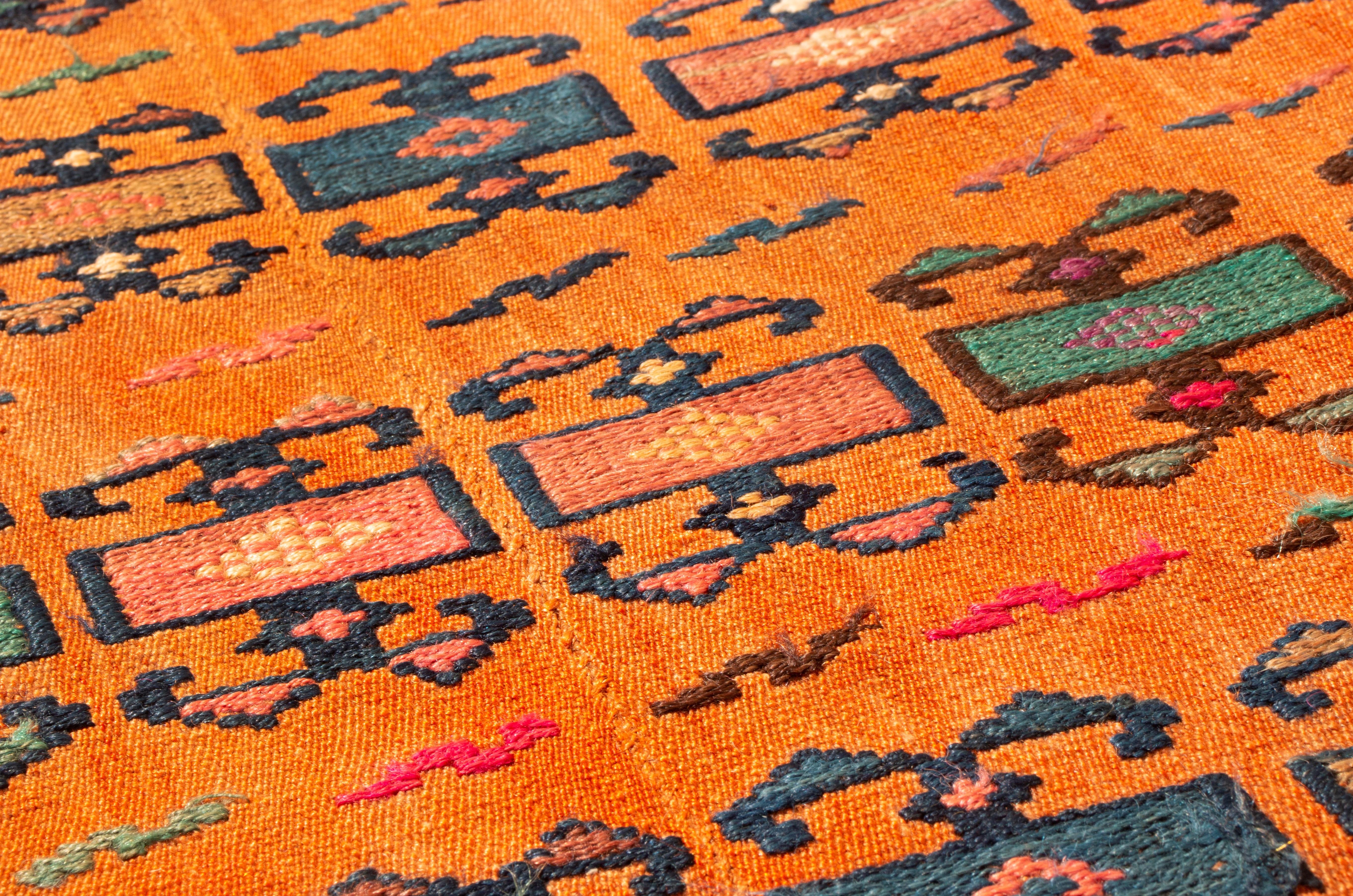 Early 20th Century Antique Verneh Orange Persian Wool Kilim Rug