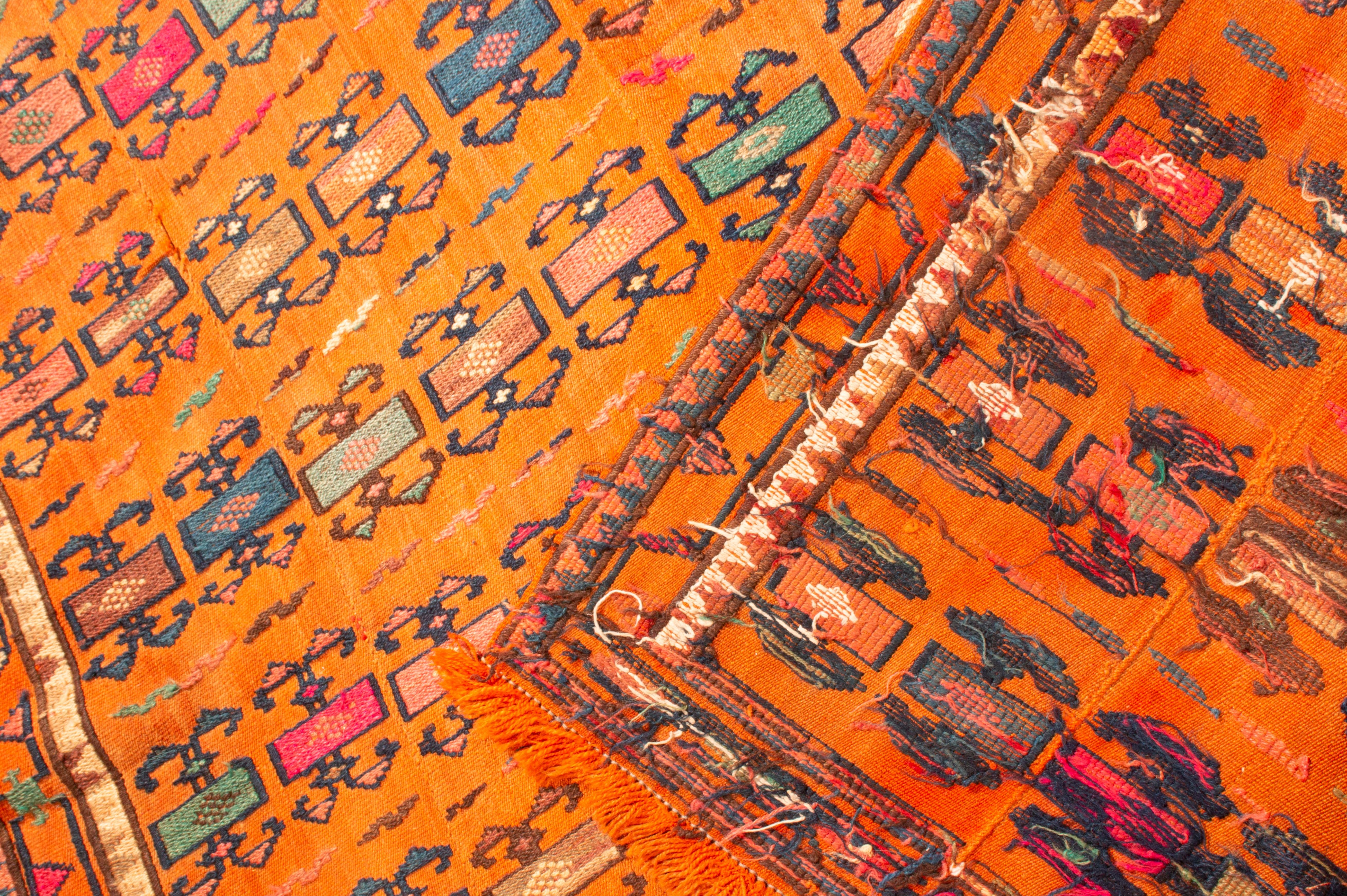 Antique Verneh Orange Persian Wool Kilim Rug 1