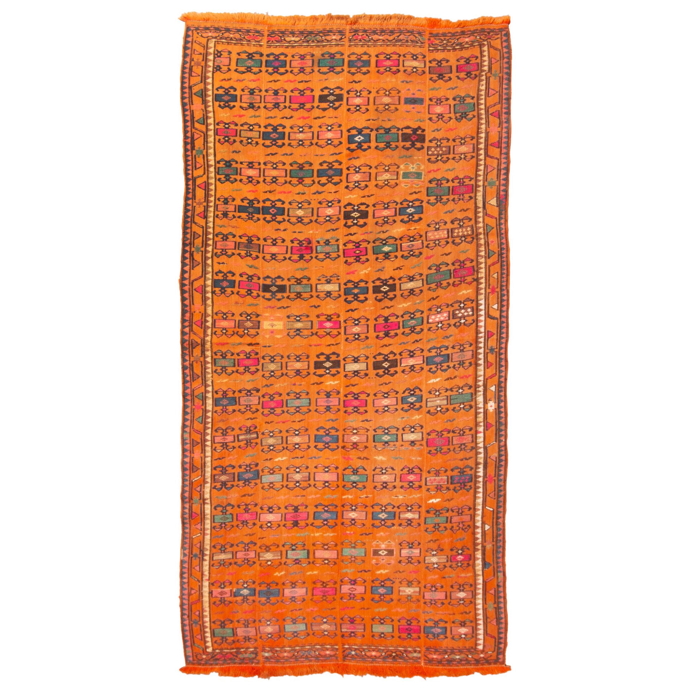 Antique Verneh Orange Persian Wool Kilim Rug