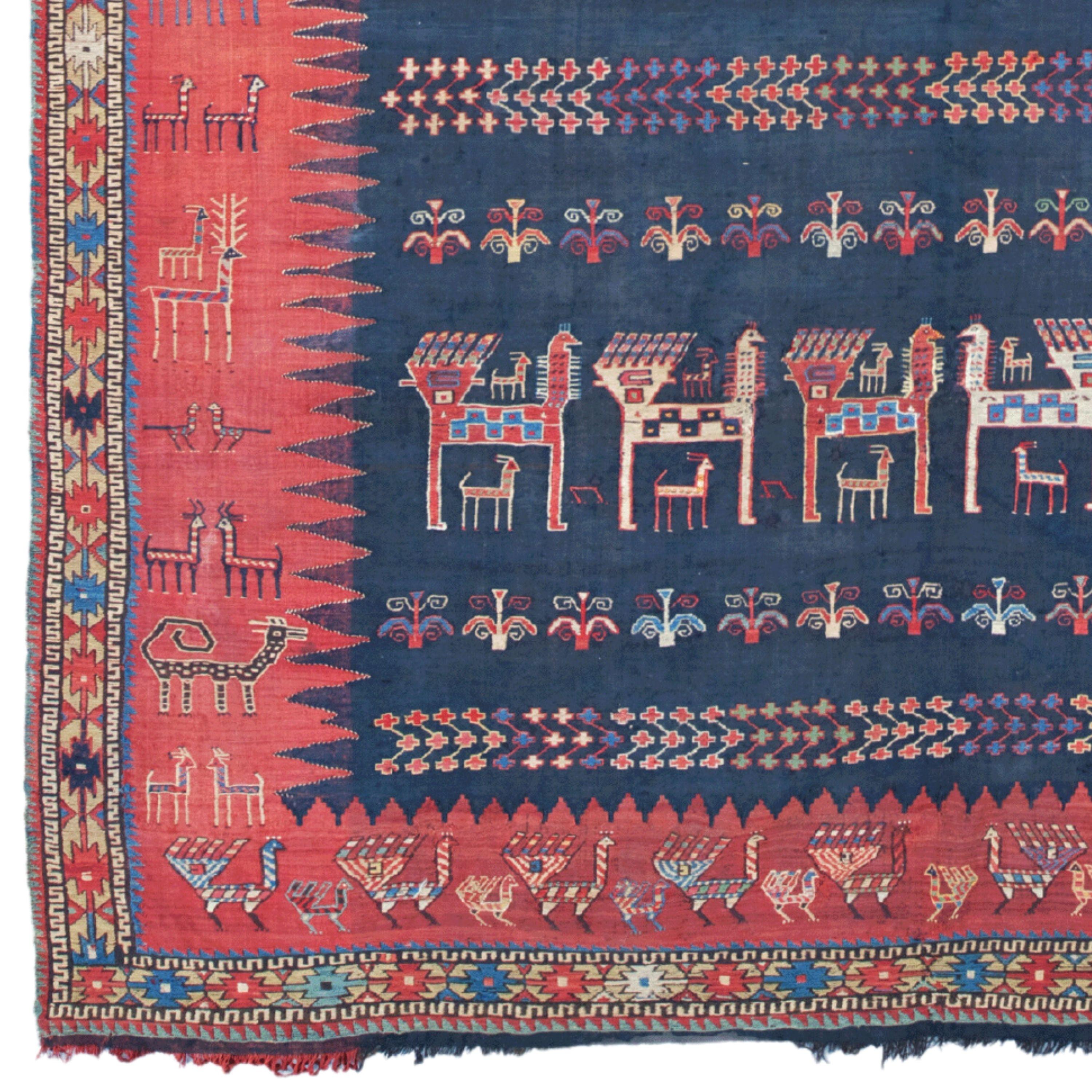 A Unique Work of Art: 19th Century Caucasian Verneh Carpet This rare antique carpet dazzles with its rich historical and cultural heritage. This handcrafted work of art fills any space with a noble atmosphere with its vibrant colors and authentic