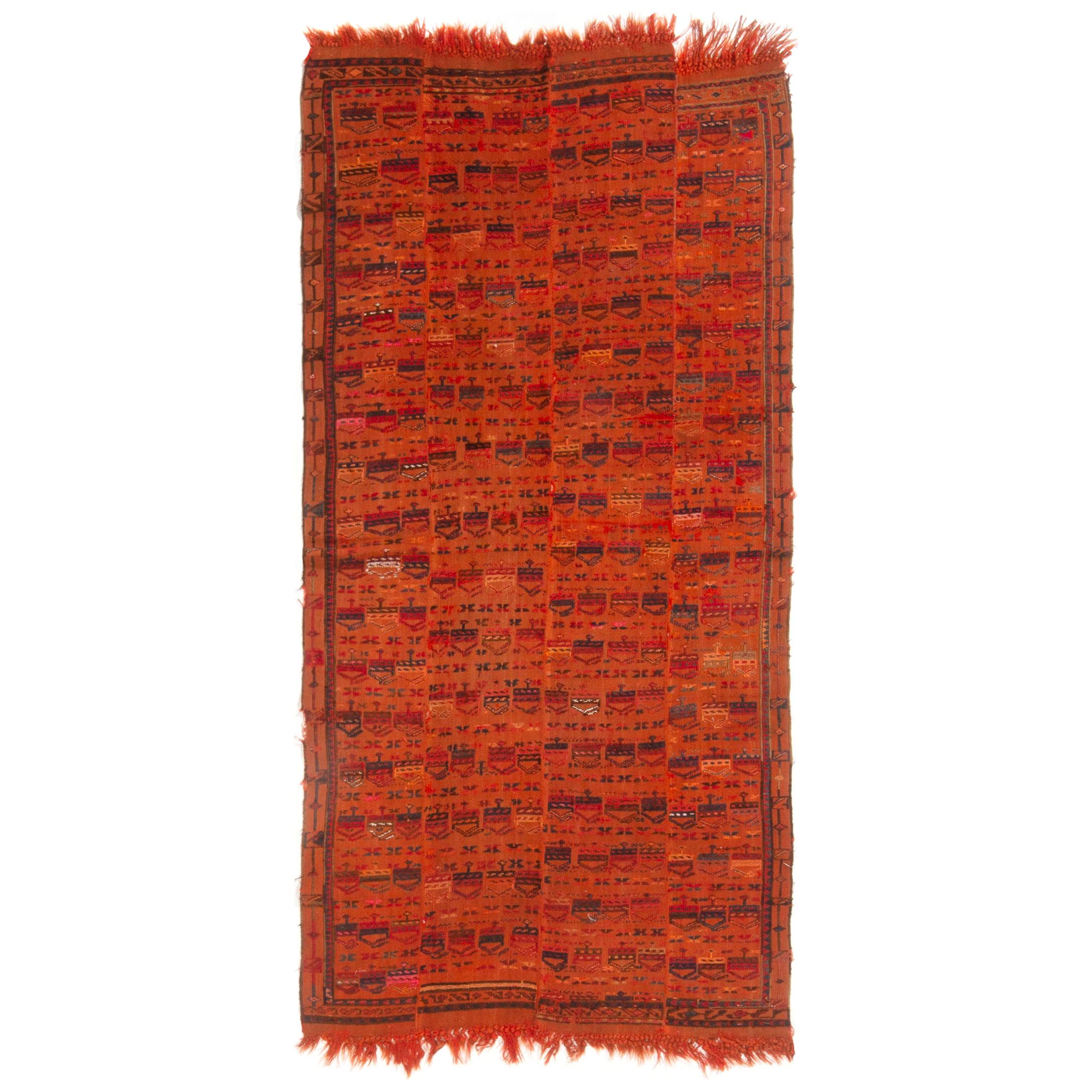 Antique Verneh Traditional Orange and Red Wool Kilim Rug