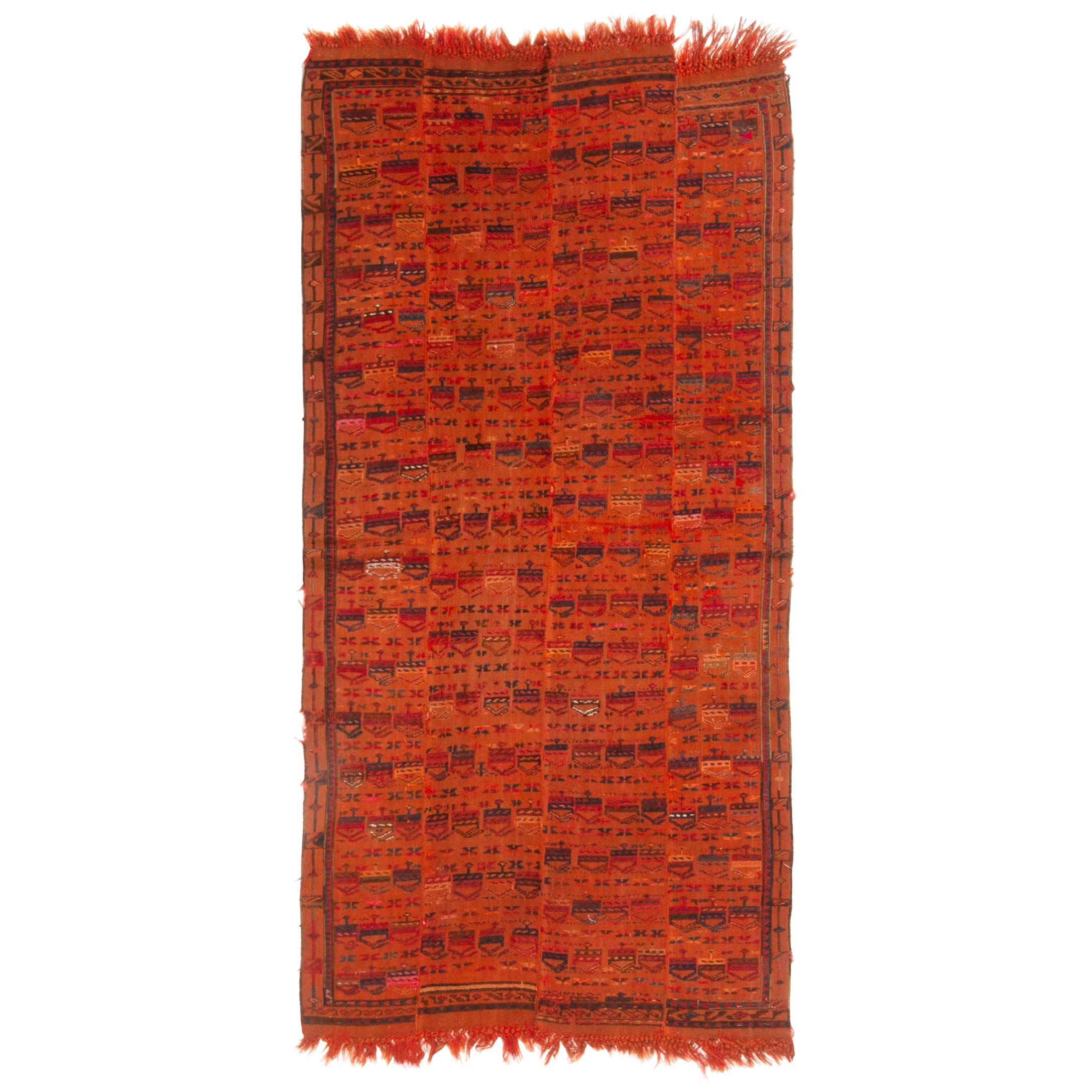 Antique Verneh Traditional Orange and Red Wool Kilim Rug For Sale at 1stDibs
