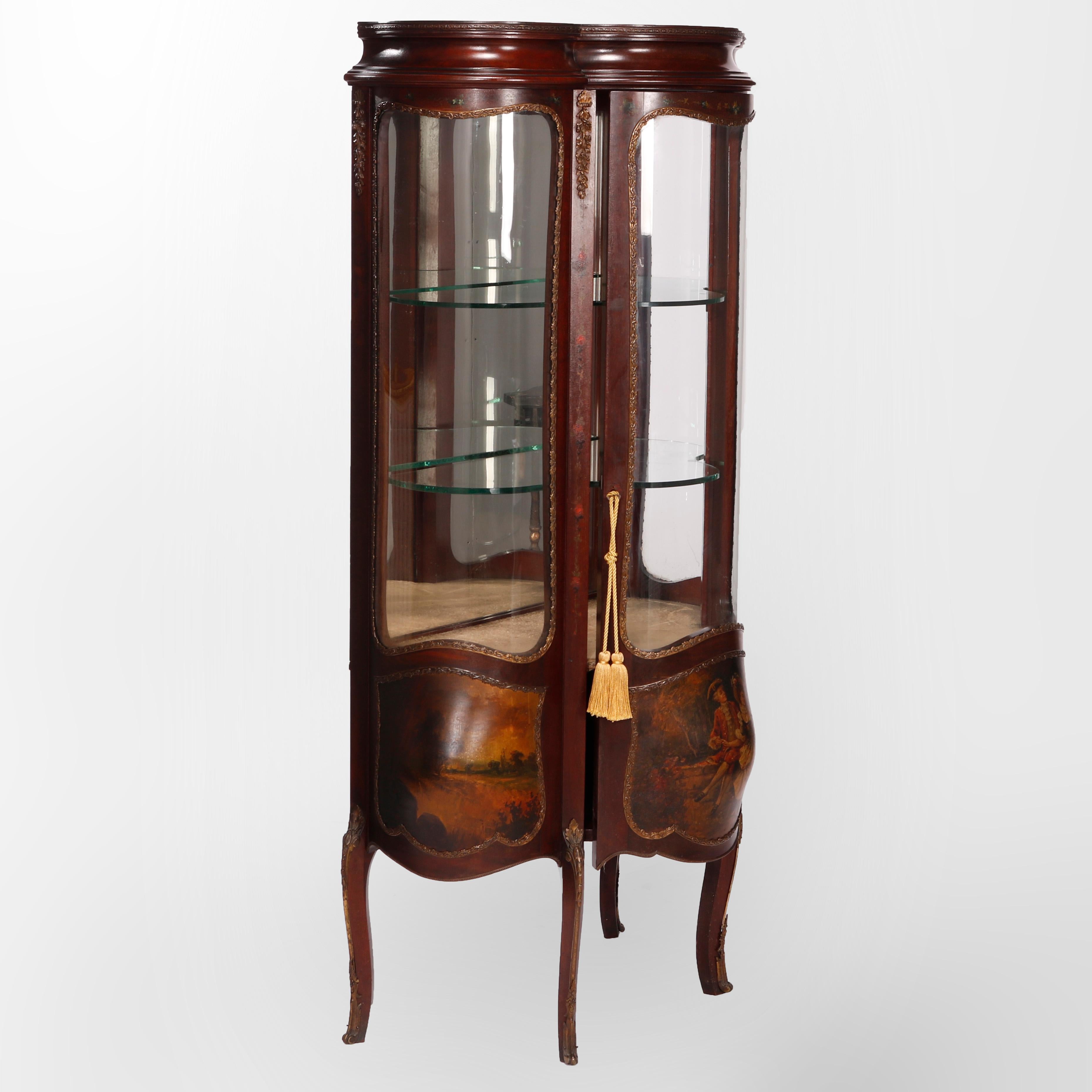 Francese Antico Vernis Martin decorato in mogano e vetro curvo ormolu, XIX sec. in vendita