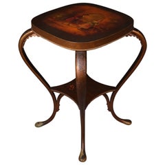 Antique Vernis Martin and Gilt Two-Tier Carved Mahogany Plant/Lamp Stand