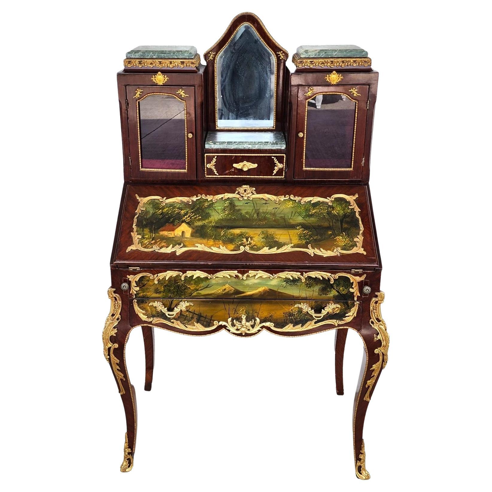 Antique Vernis Martin Style Louis XV French Secretaire Desk